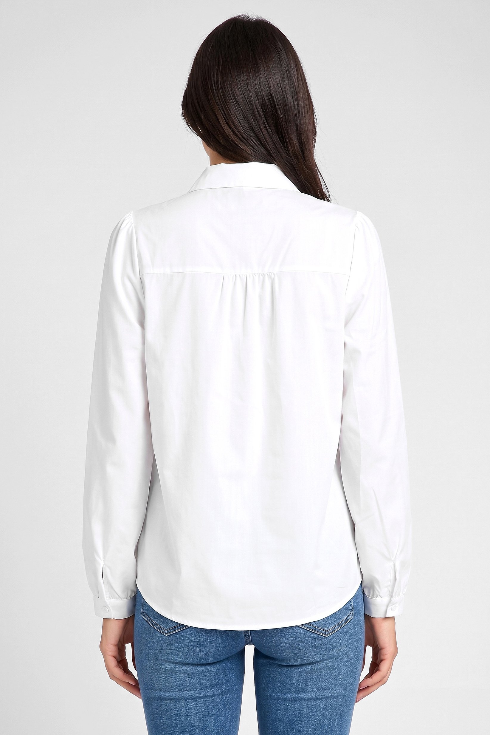 Women Tie Neck Plain Long Sleeve Shirt, White