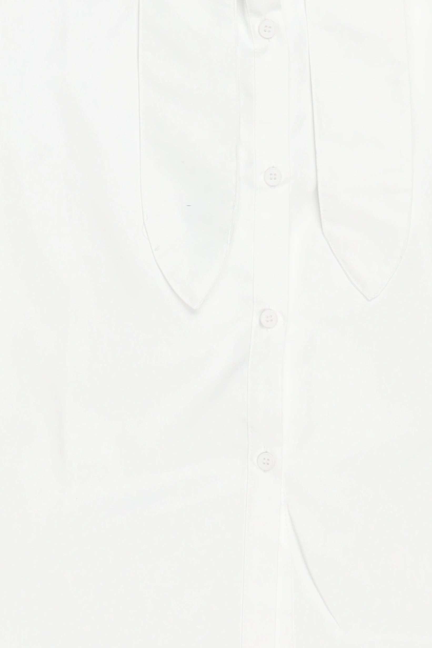 Women Tie Neck Plain Long Sleeve Shirt, White