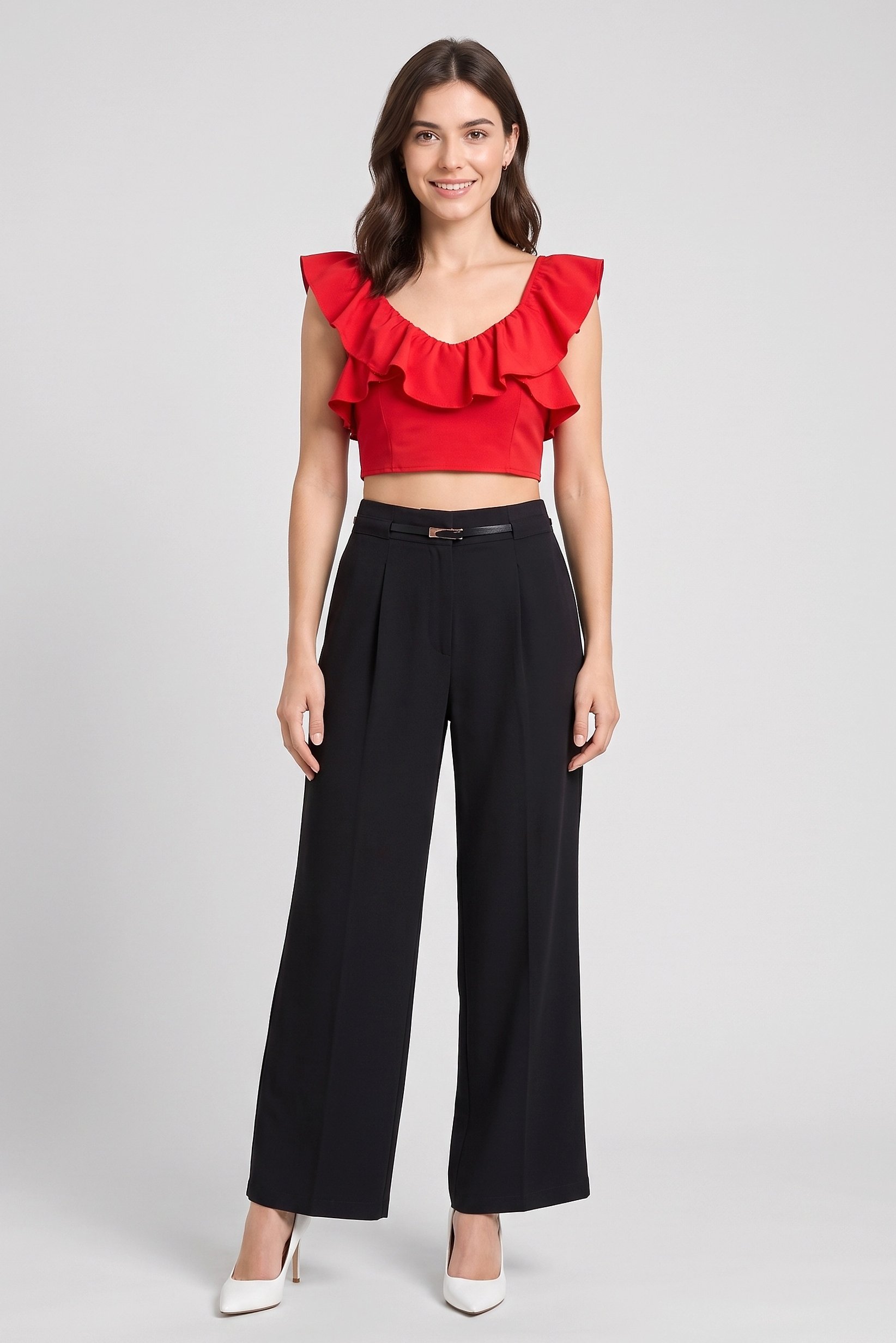 Women Regular Fit Plain Wide Leg Pants, Black