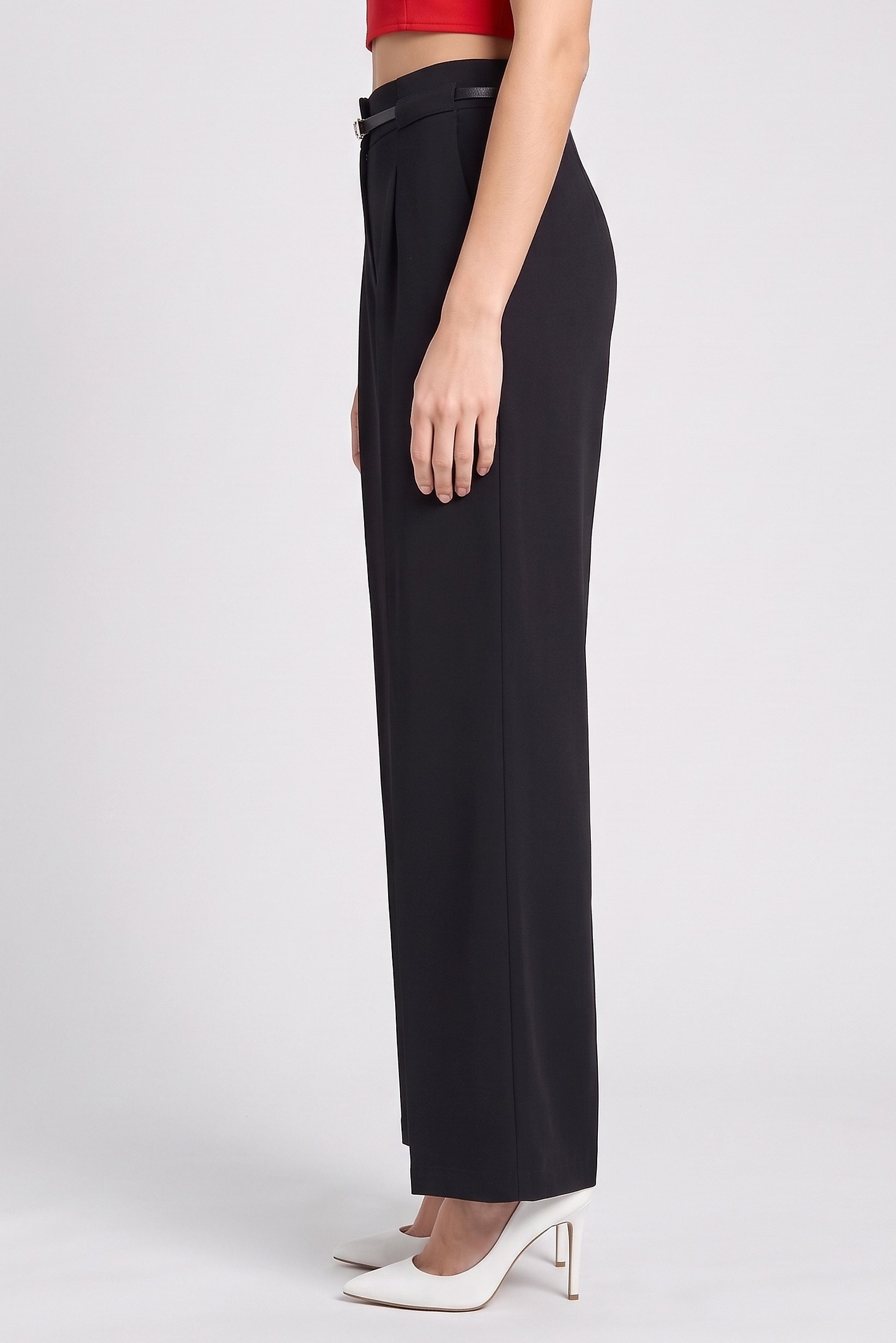 Women Regular Fit Plain Wide Leg Pants, Black