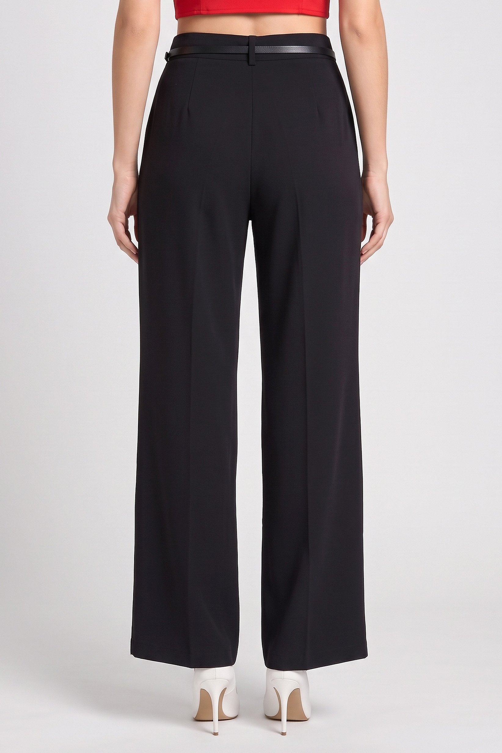 Women Regular Fit Plain Wide Leg Pants, Black