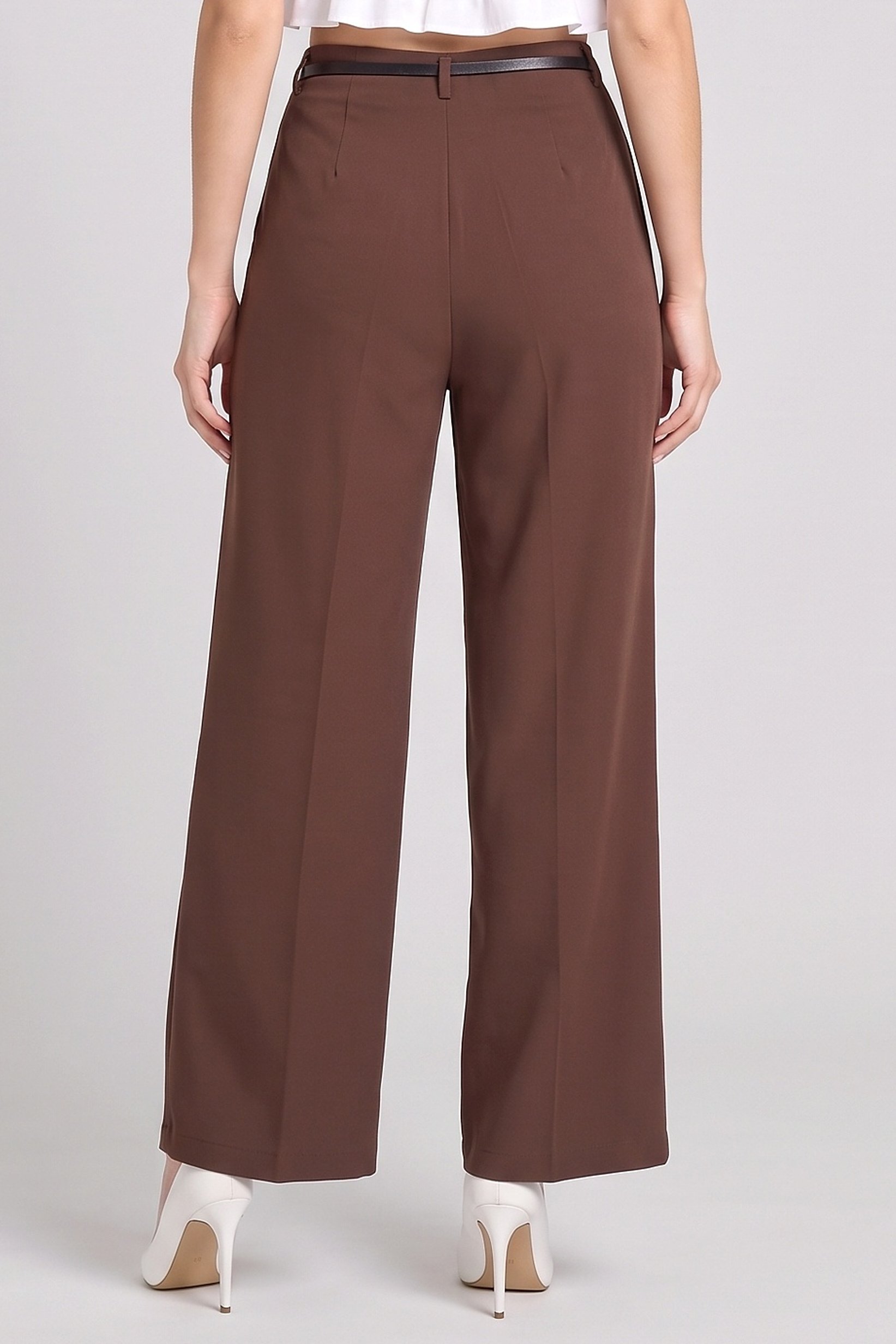 Women Regular Fit Plain Wide Leg Pants, Brown