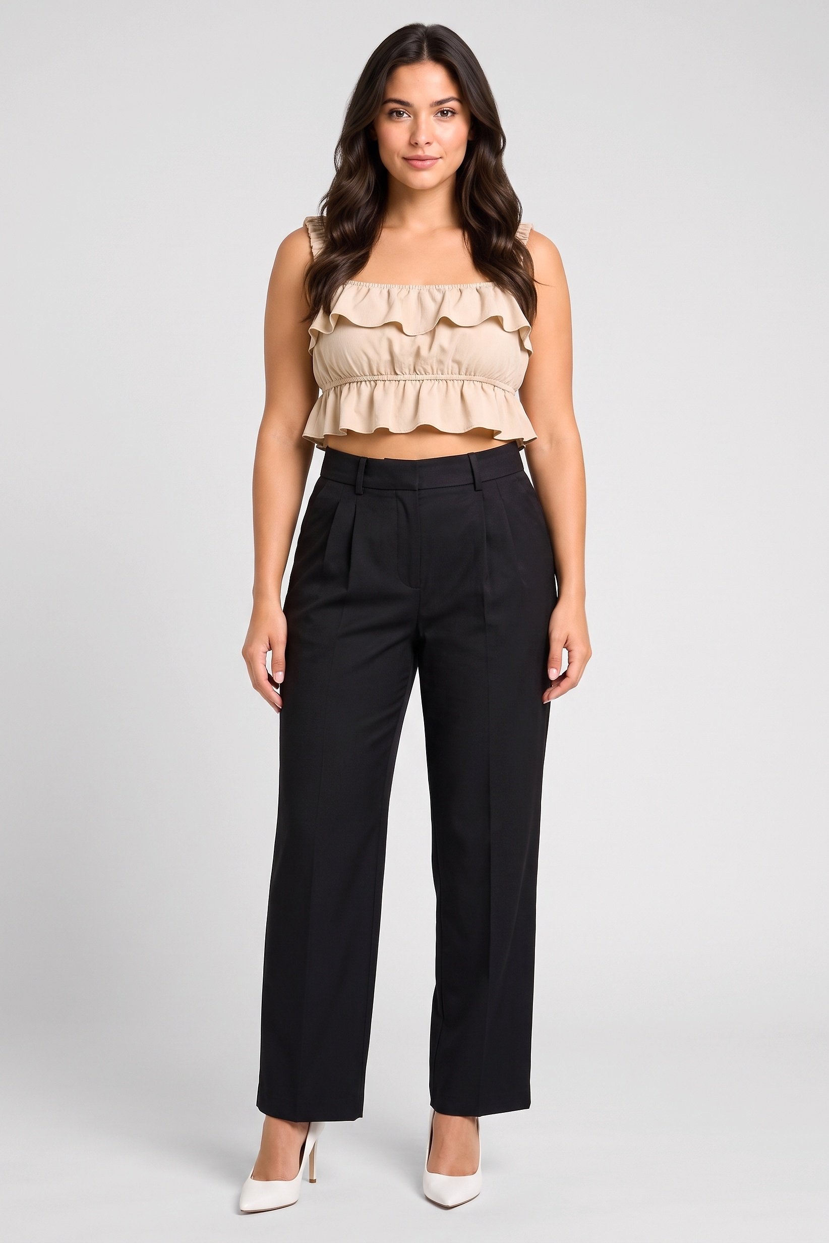 Women Regular Fit Plain Wide Leg Pants, Black