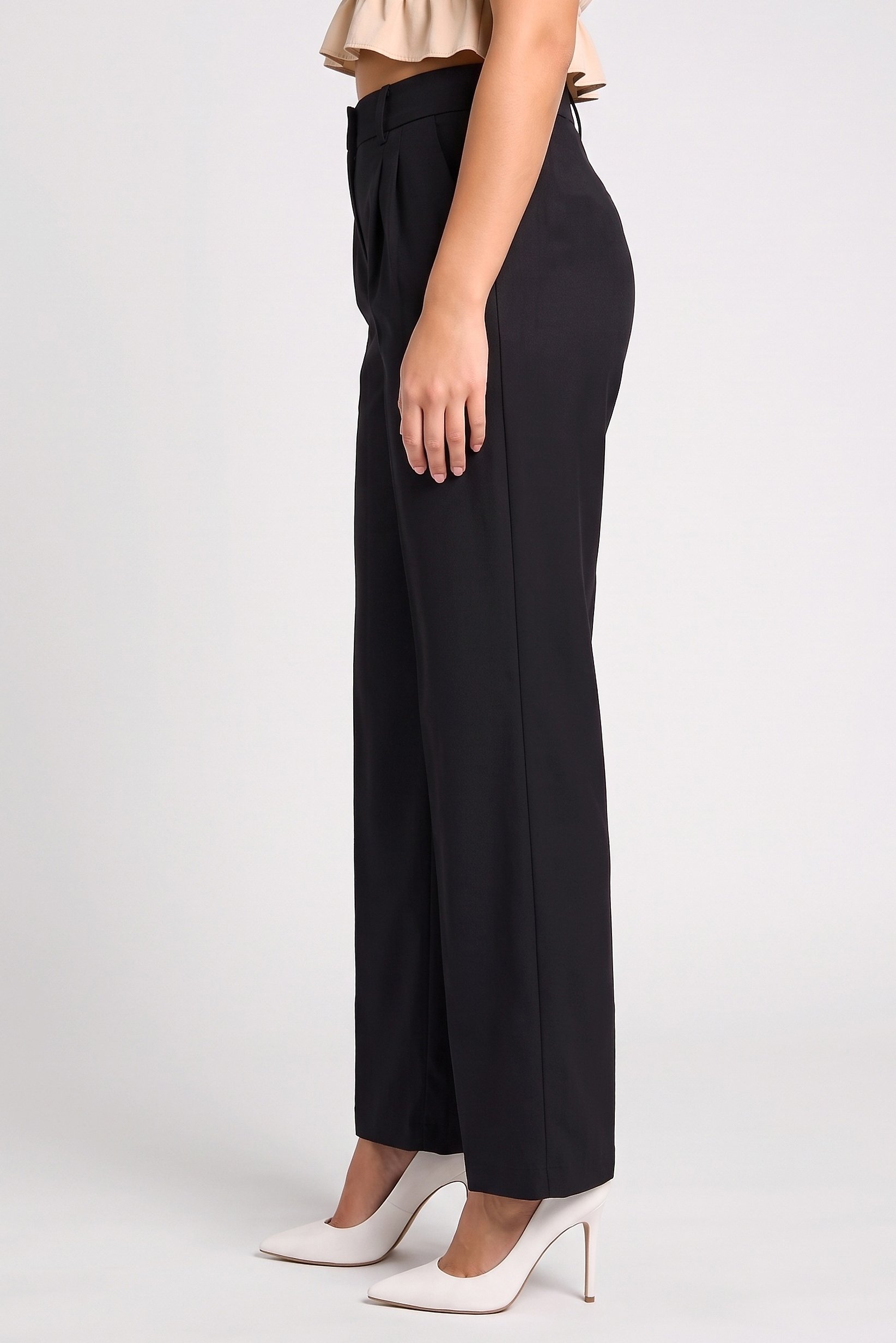 Women Regular Fit Plain Wide Leg Pants, Black
