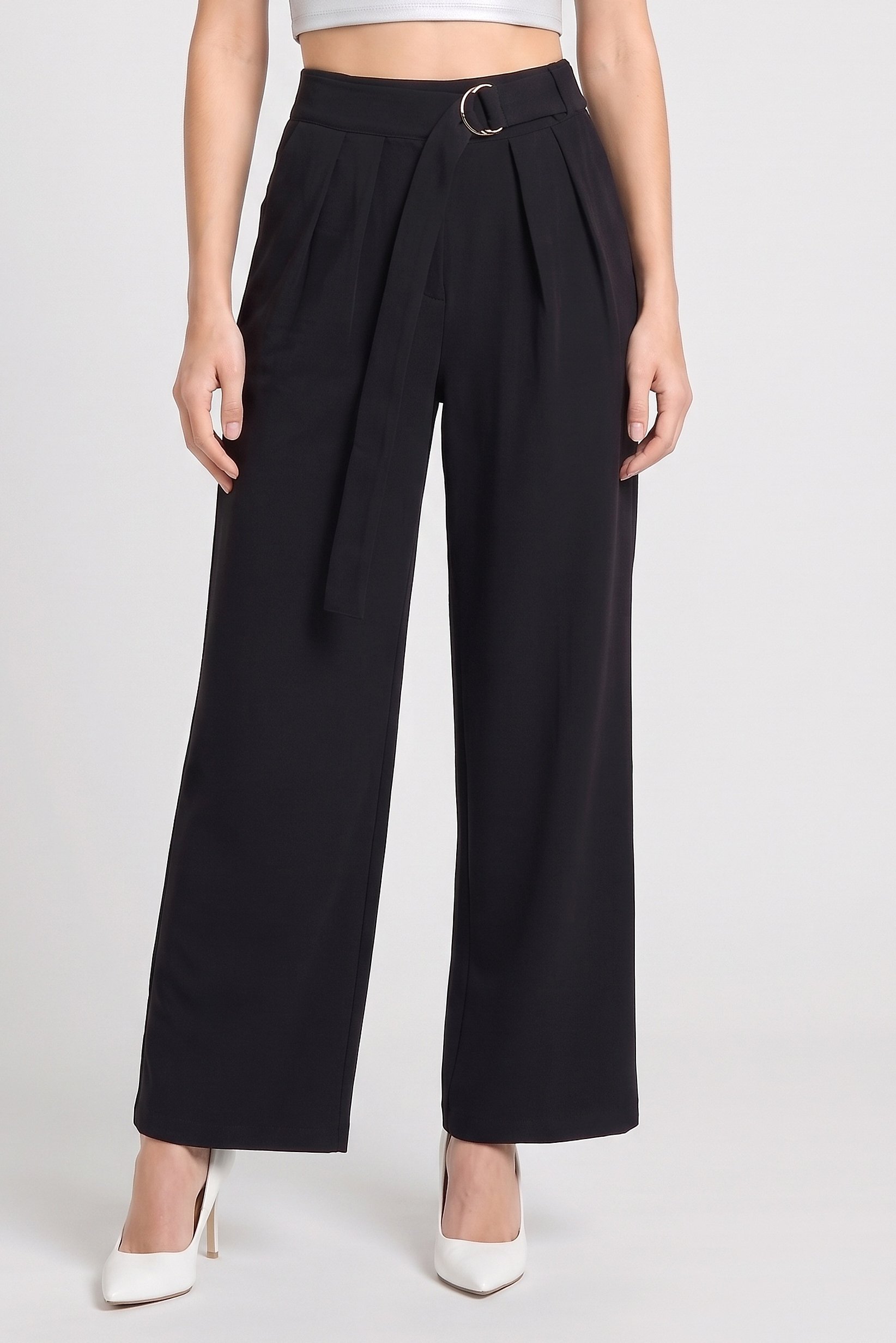 Women Regular Fit Plain Straight Leg Pants, Black