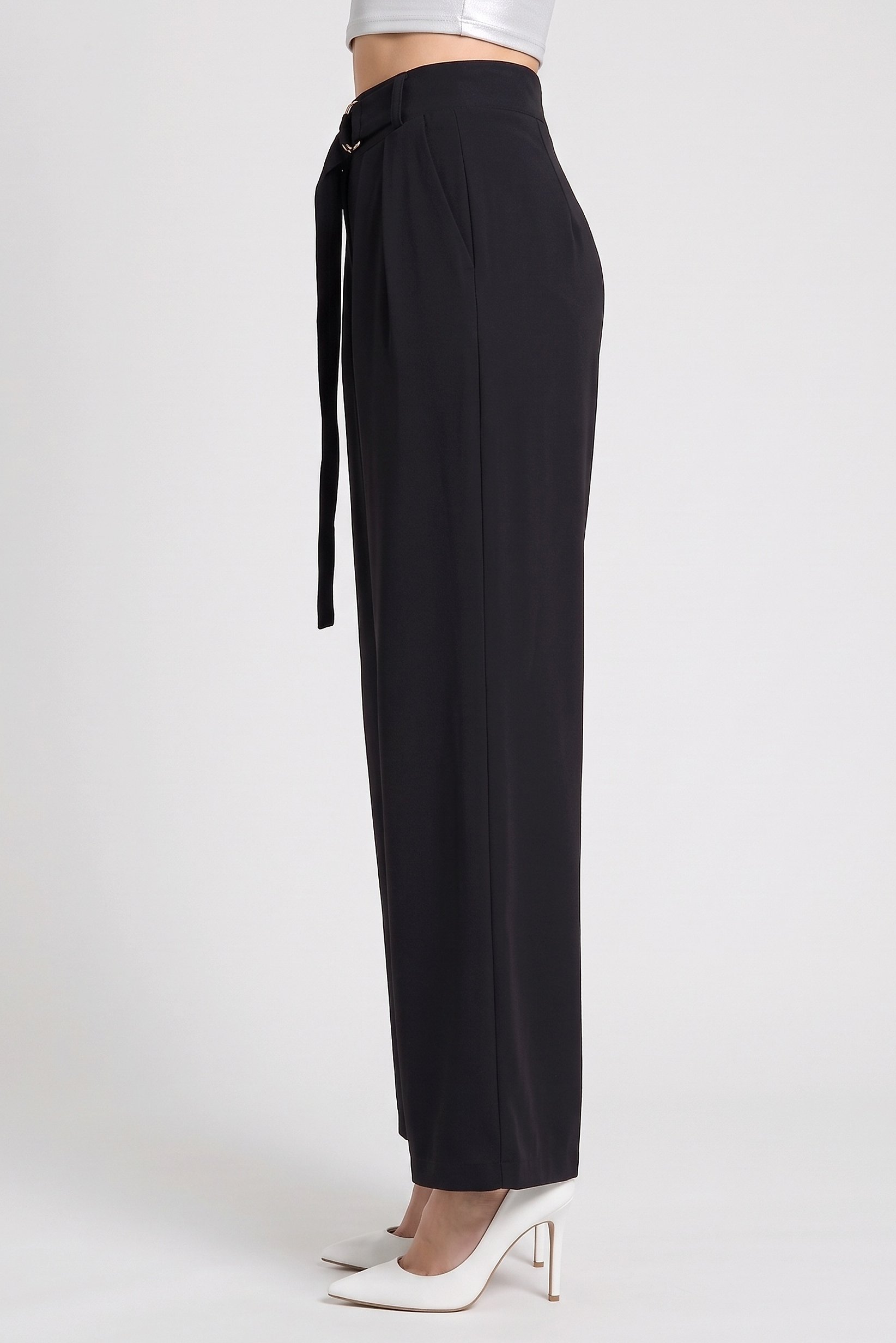 Women Regular Fit Plain Straight Leg Pants, Black