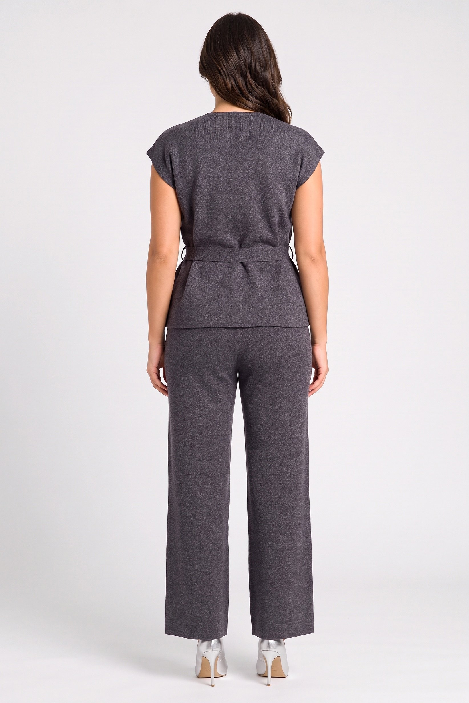 Women 2 Pieces Knitted Sleeveless Co-Ord Set, Charcoal