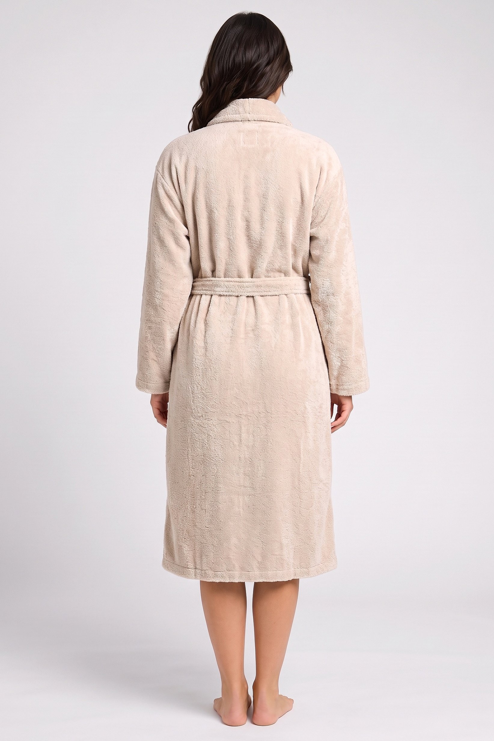 Women Textured Bath Robe, Beige
