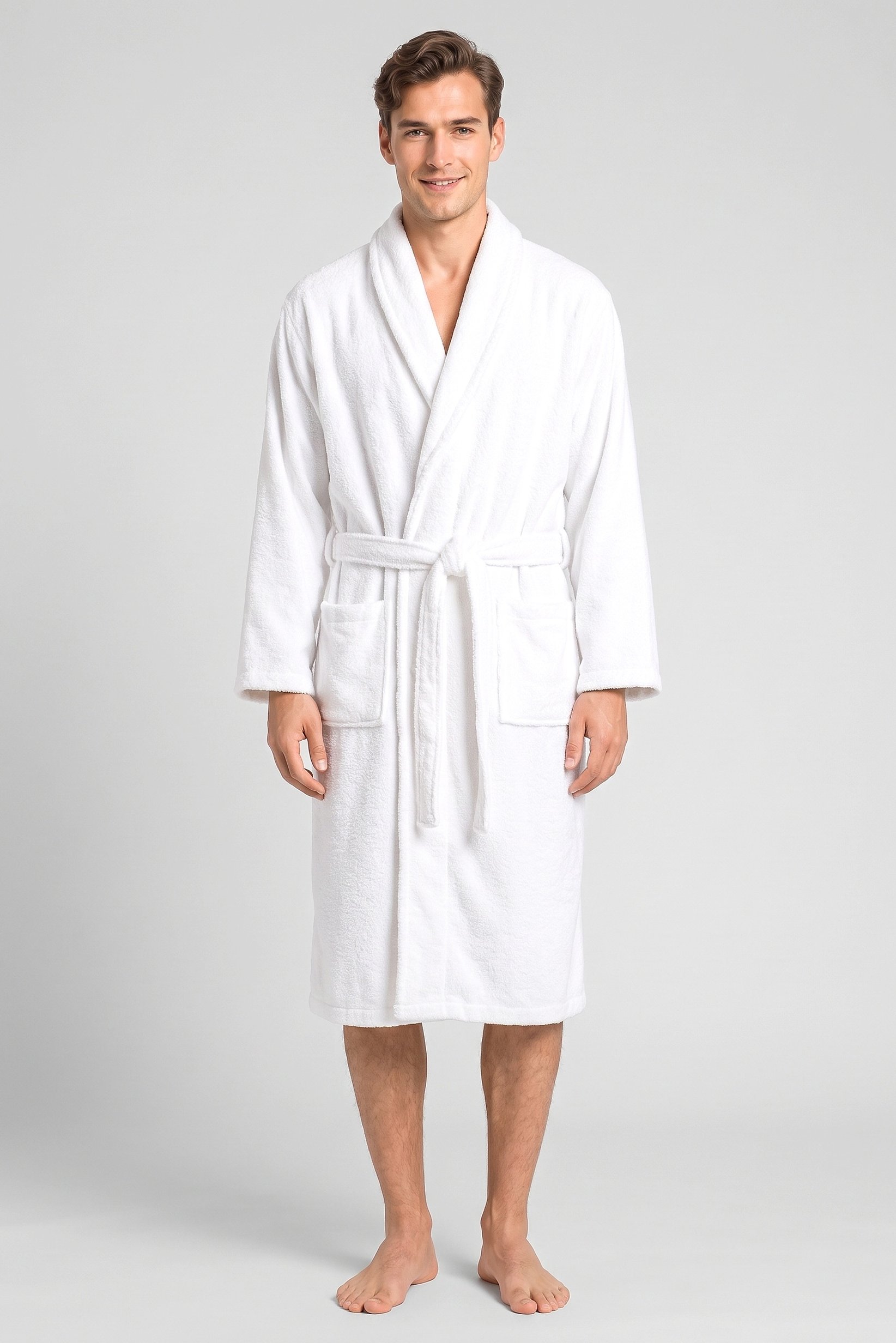Men Terry Belted Robe, White