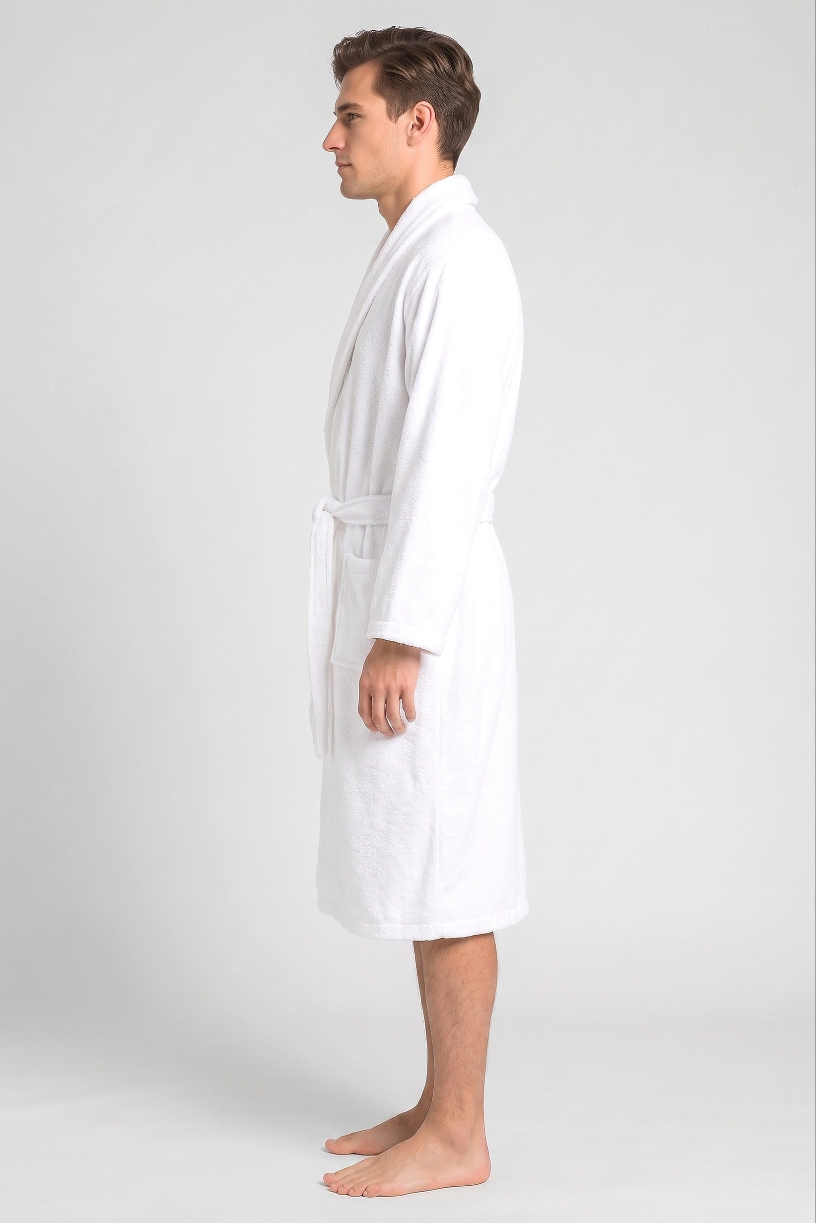Men Terry Belted Robe, White