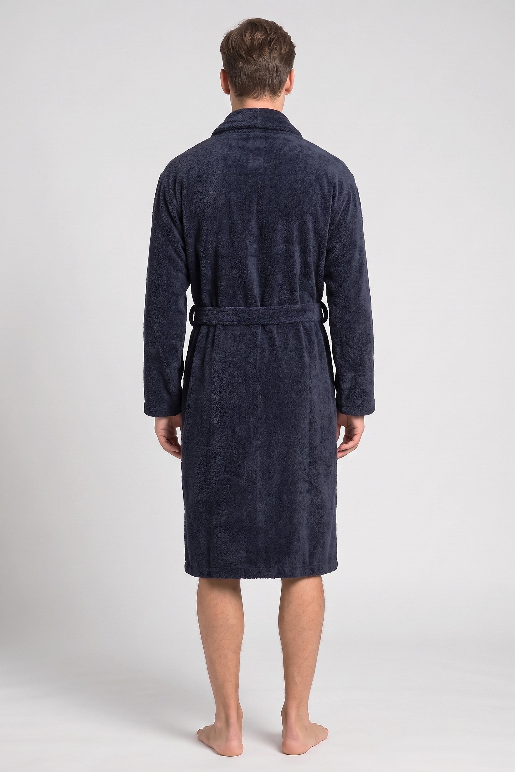 Men Textured Bath Robe, Dark Navy