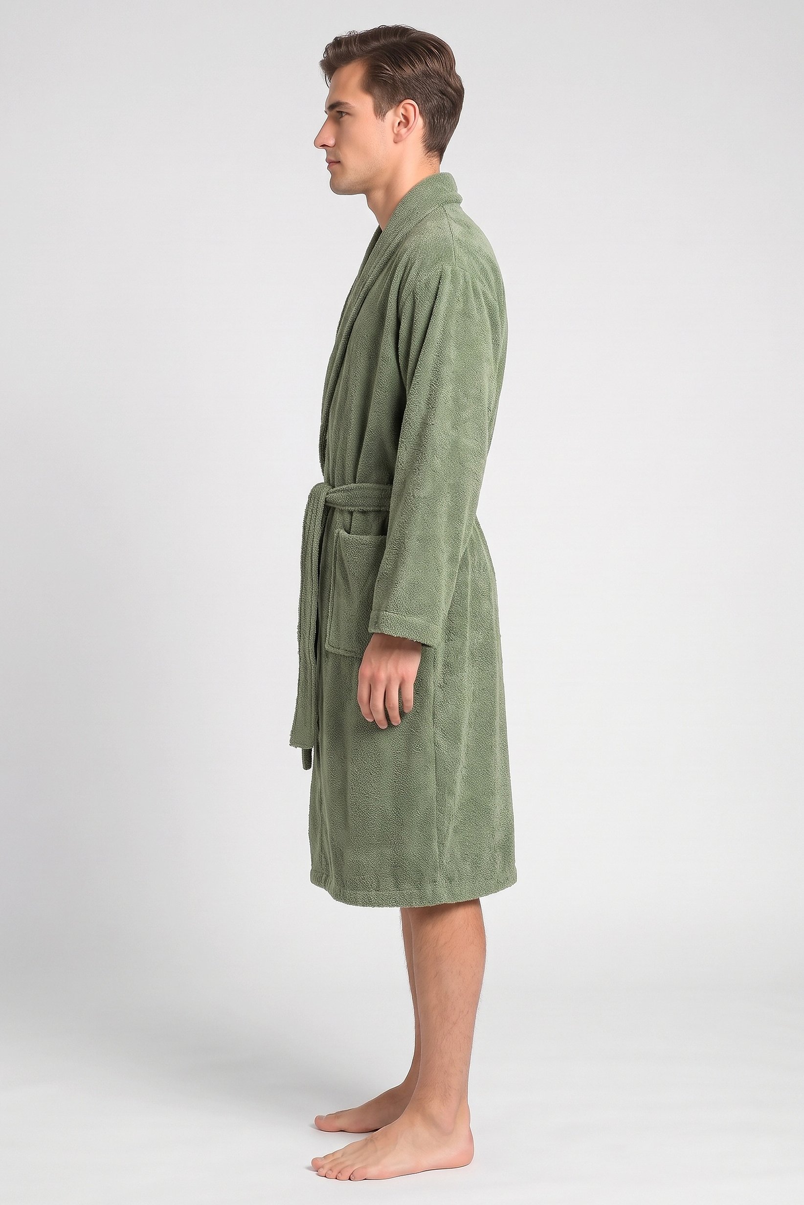 Men Terry Belted Robe, Olive
