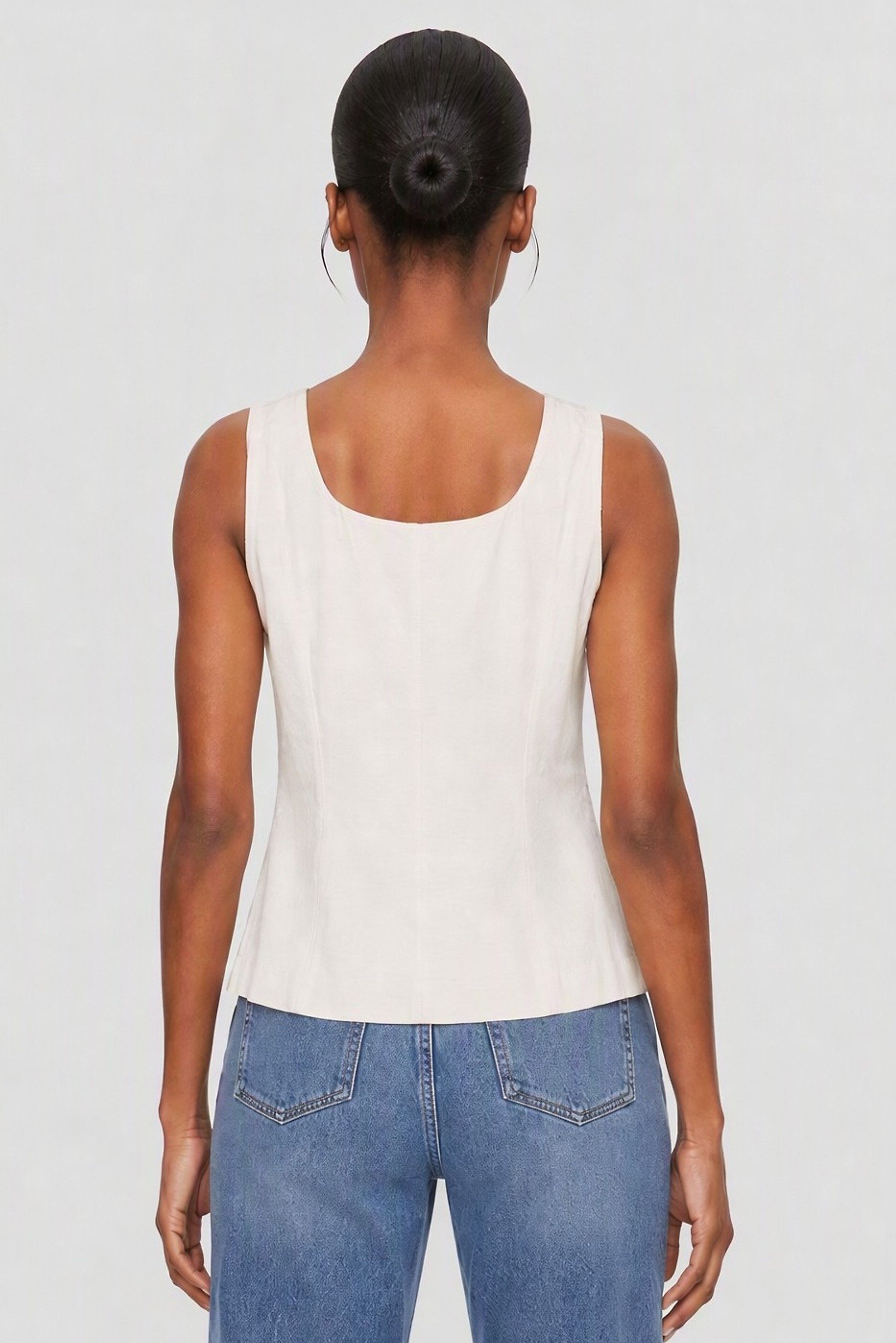 Women Square Neck Sleeveless Embroidered Tank Top, Beige