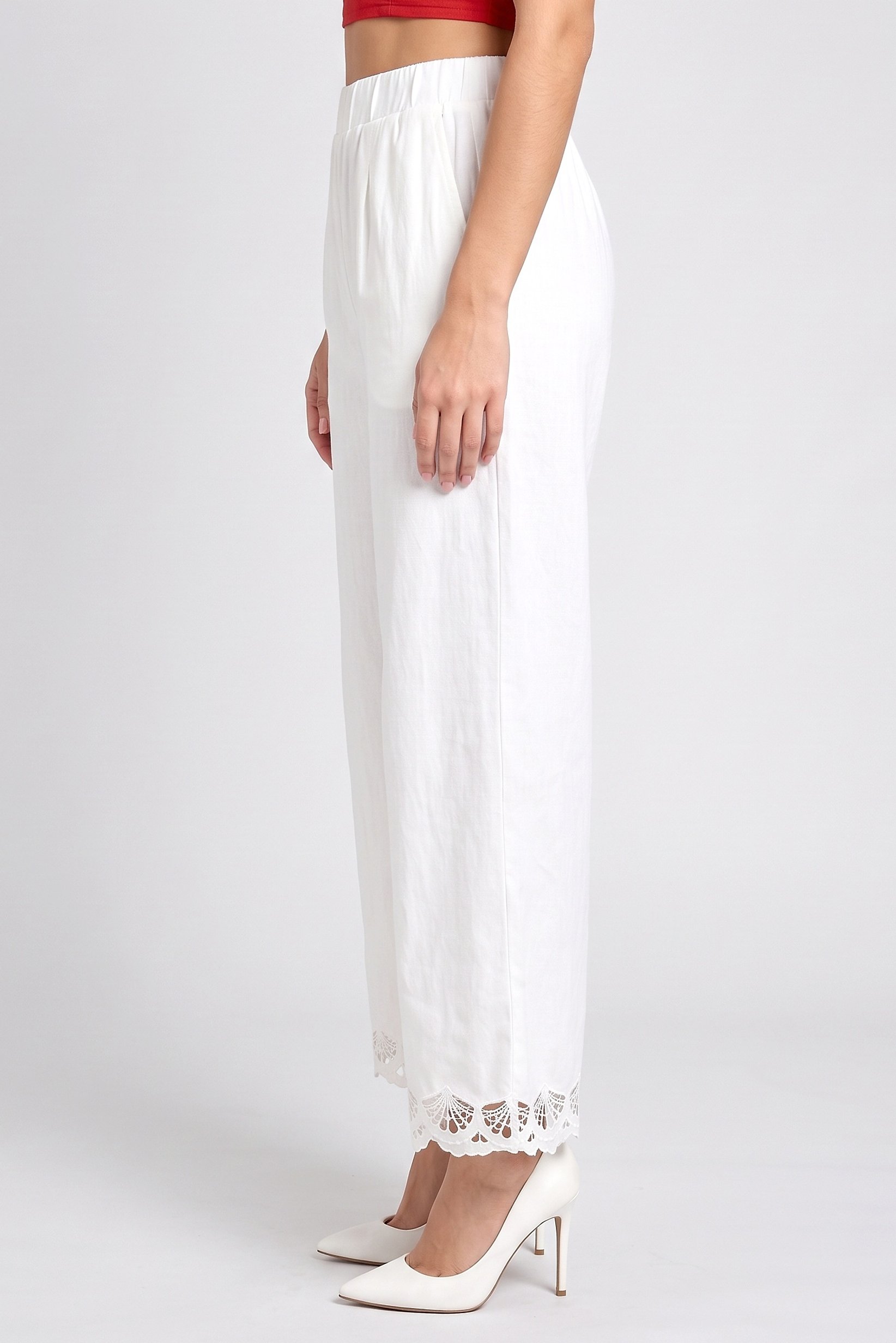 Women Regular Fit Solid Wide Leg Pant, White