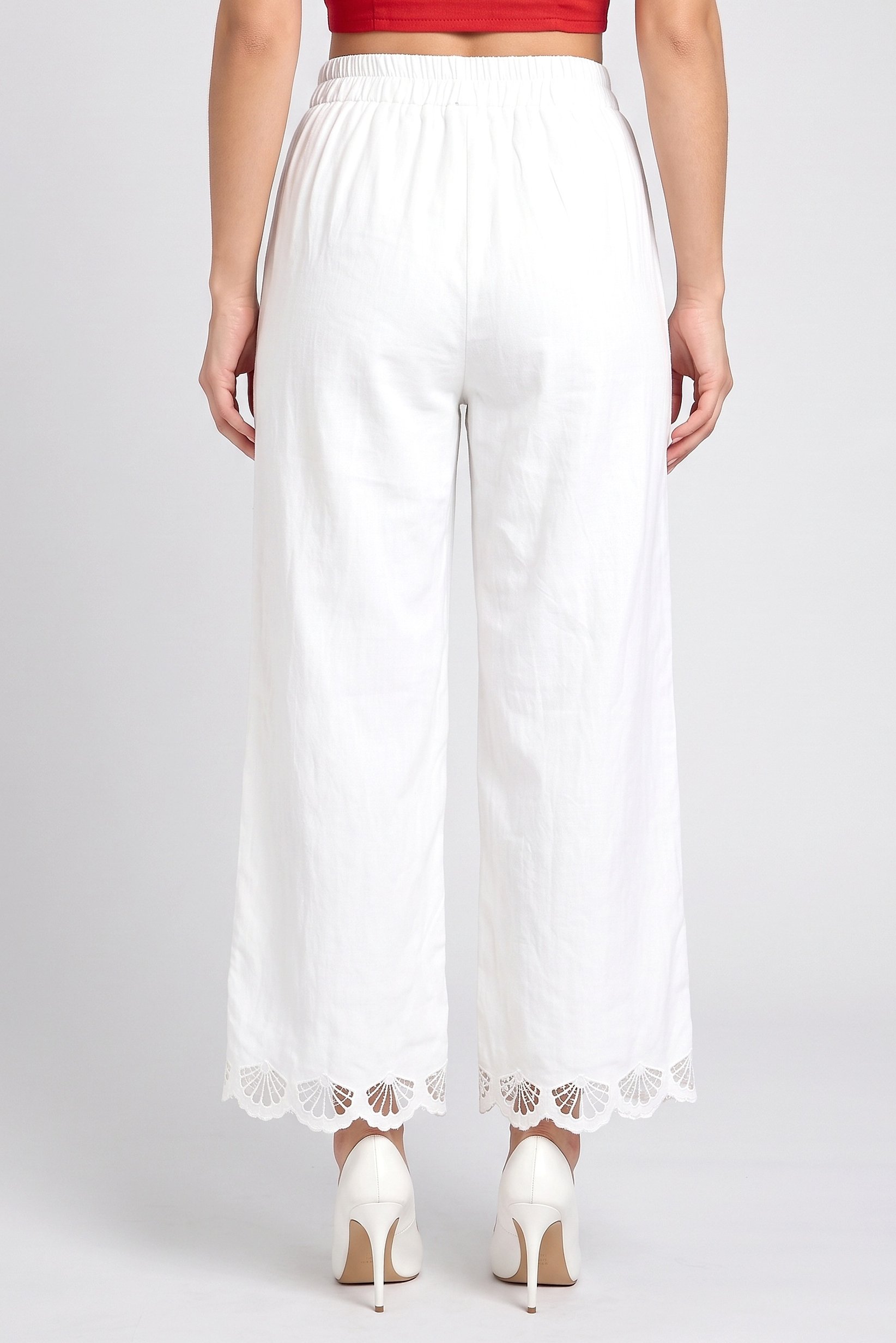 Women Regular Fit Solid Wide Leg Pant, White