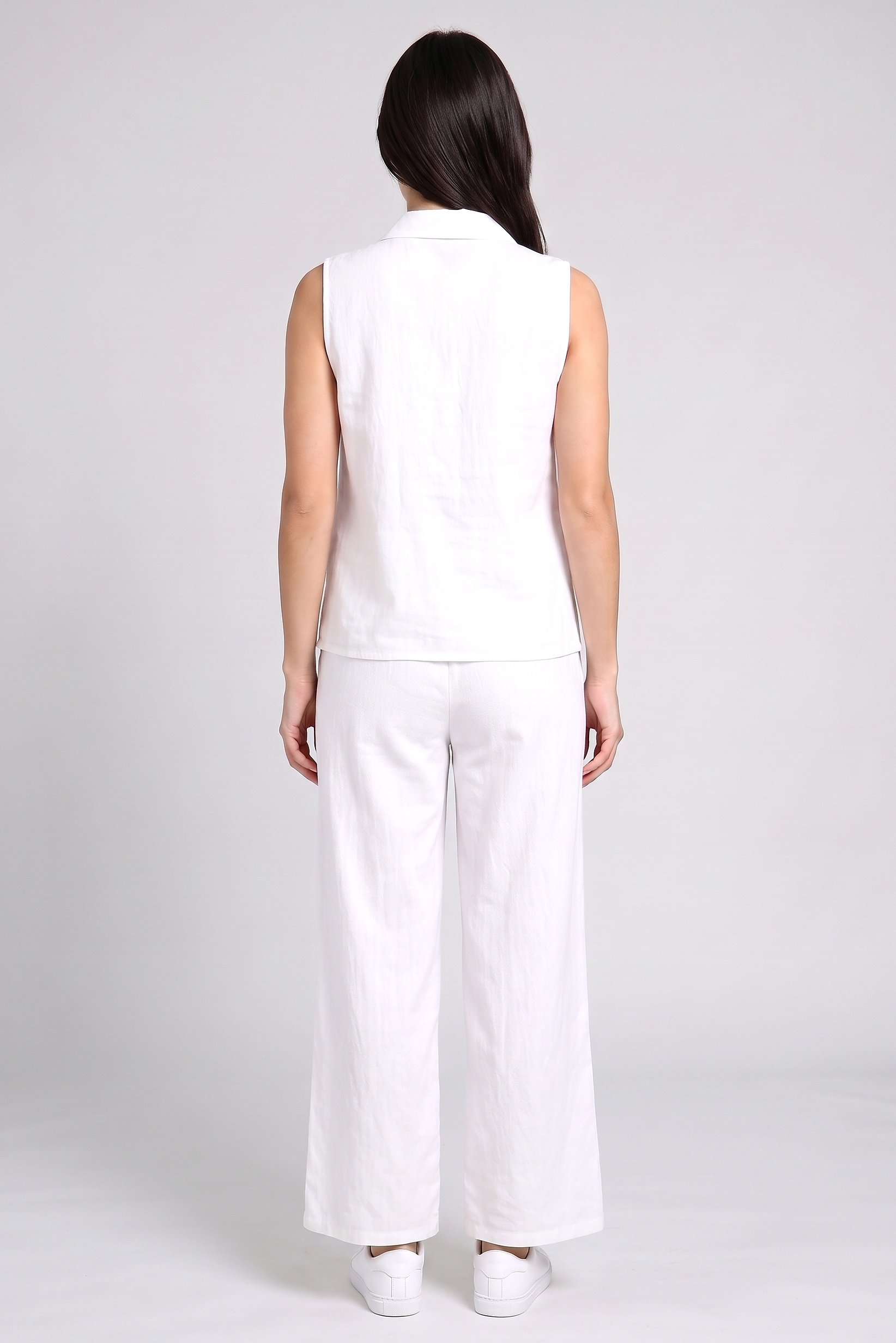 Women 2 Pcs Sleeveless Embroidered Shirt And Bottom Set, White