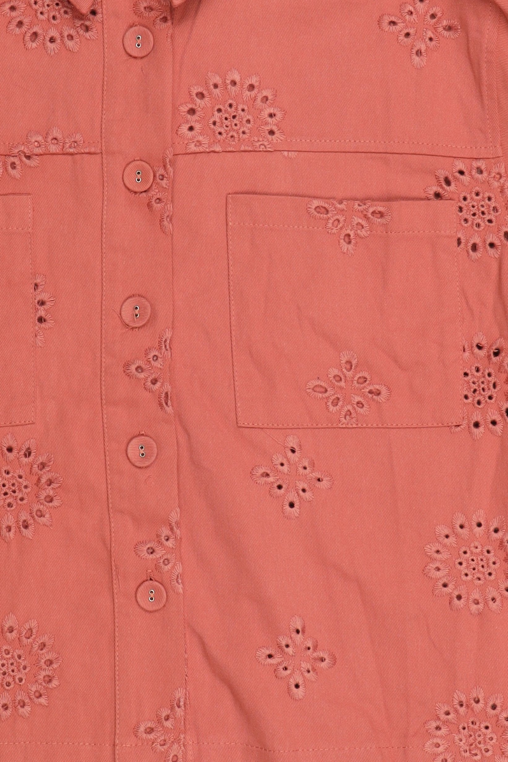 Women Spread Collar Long Sleeve Embroidered Shirt, Rust