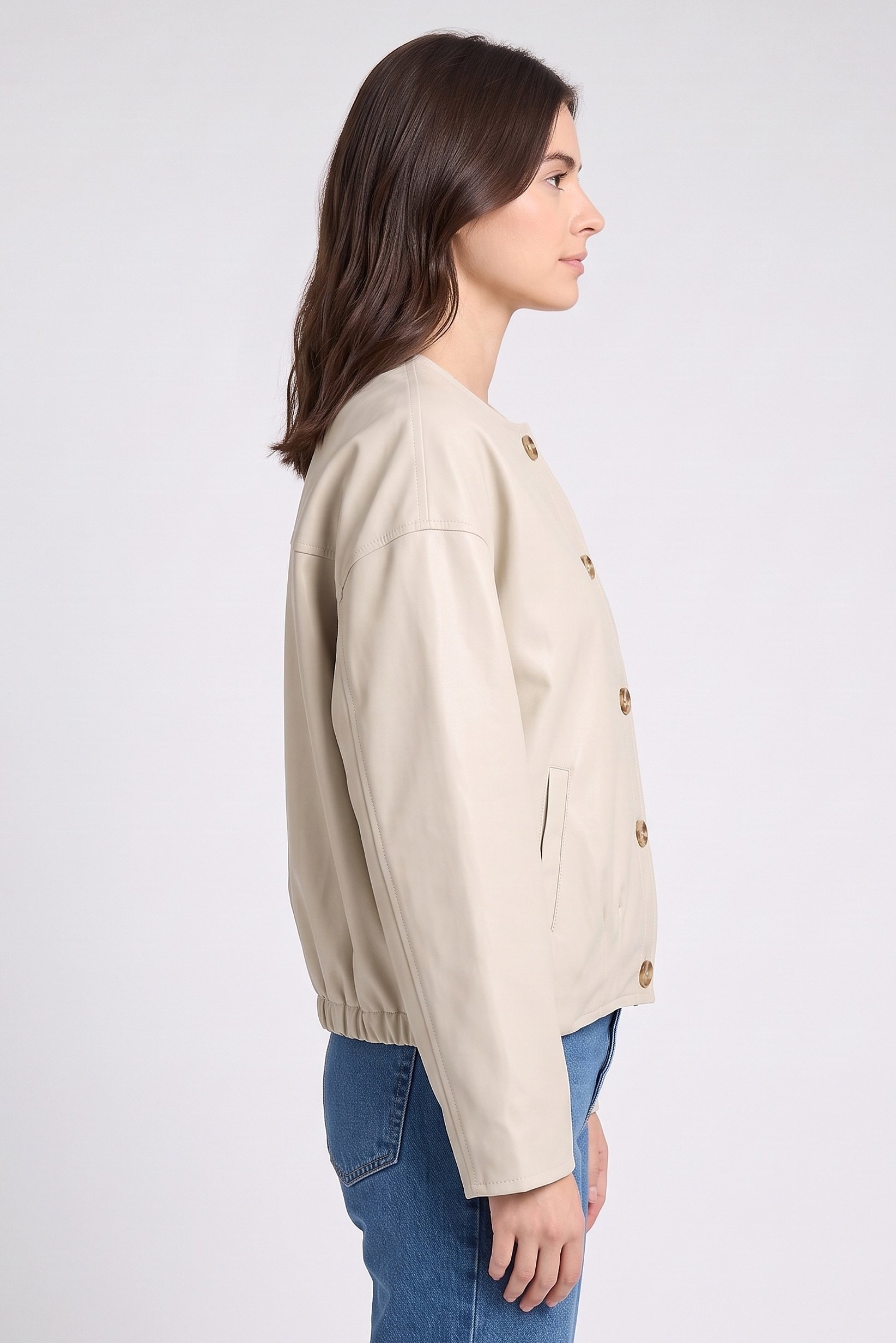 Women Plain Windbreaker Jacket, Beige