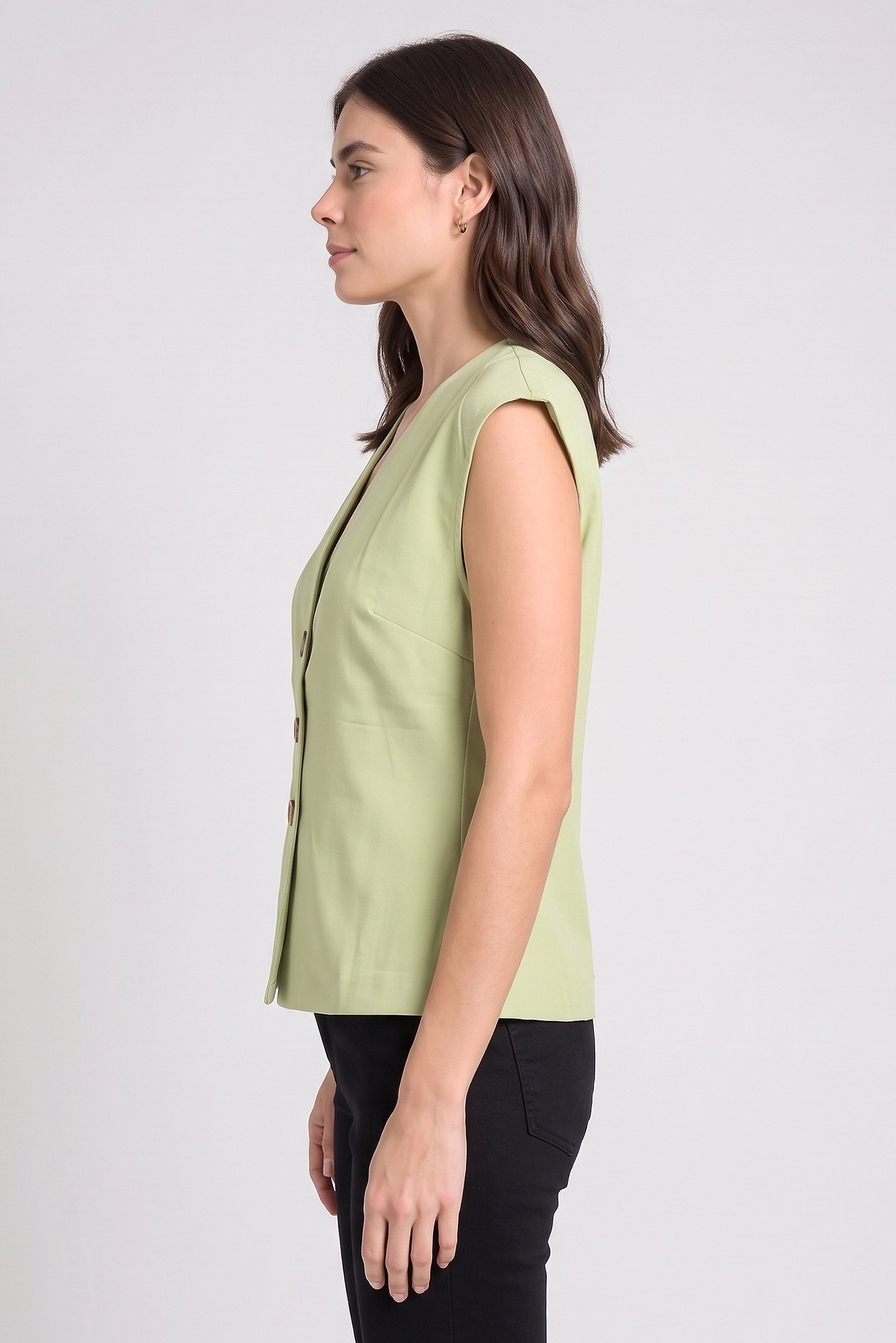 Women V-Neck Short Sleeve Plain Top, Olive