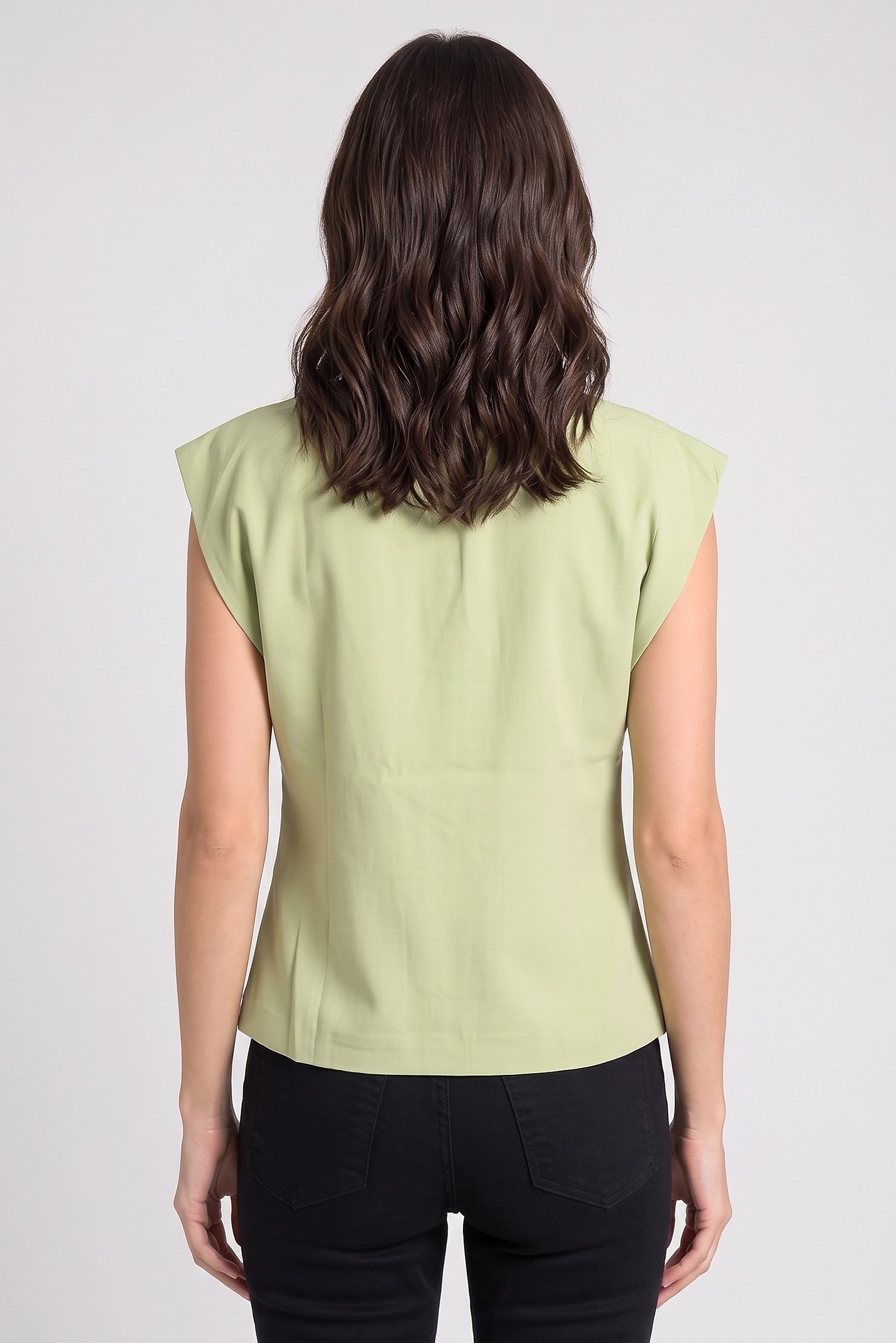 Women V-Neck Short Sleeve Plain Top, Olive