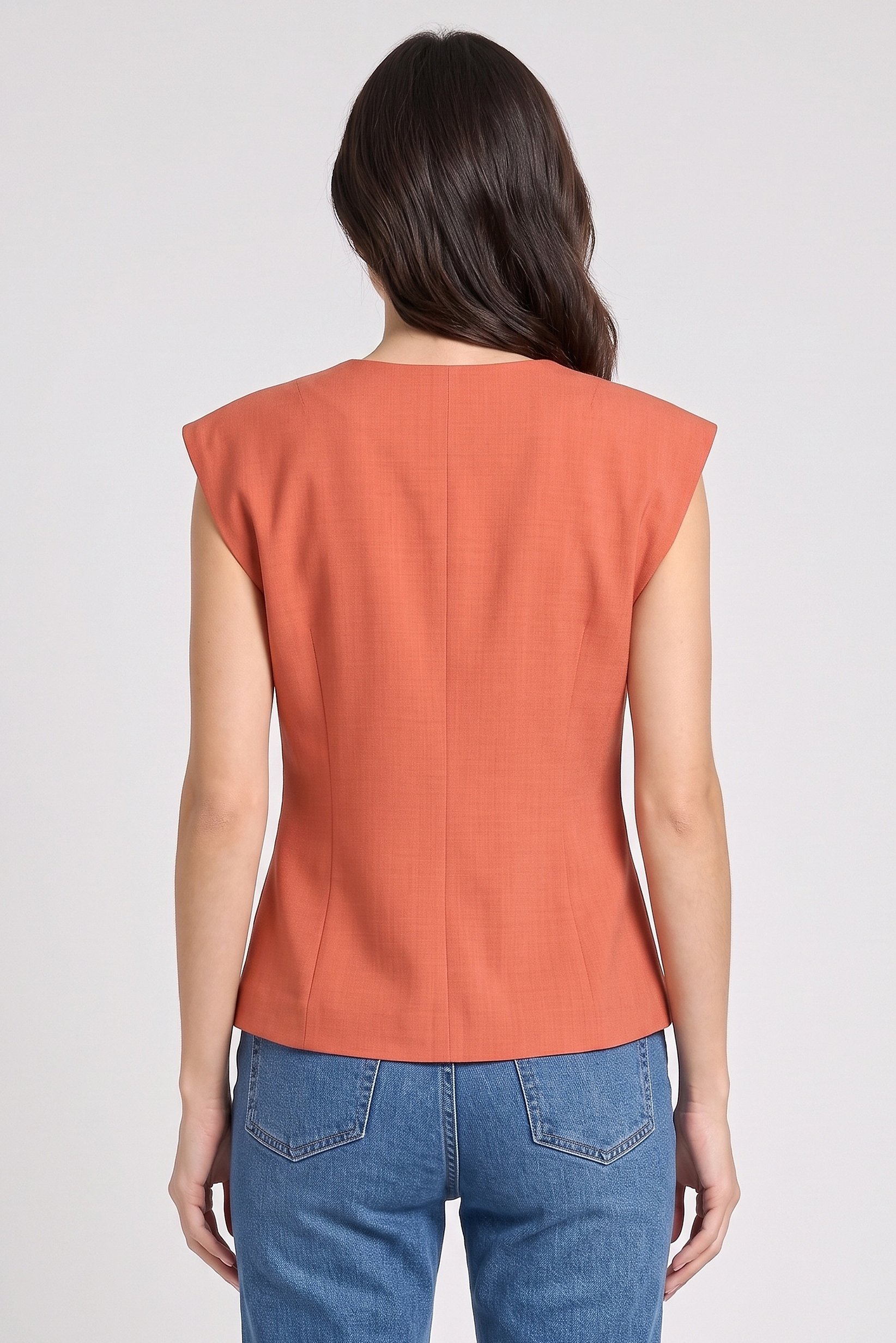 Women V-Neck Cap Sleeve Plain Top, Rust