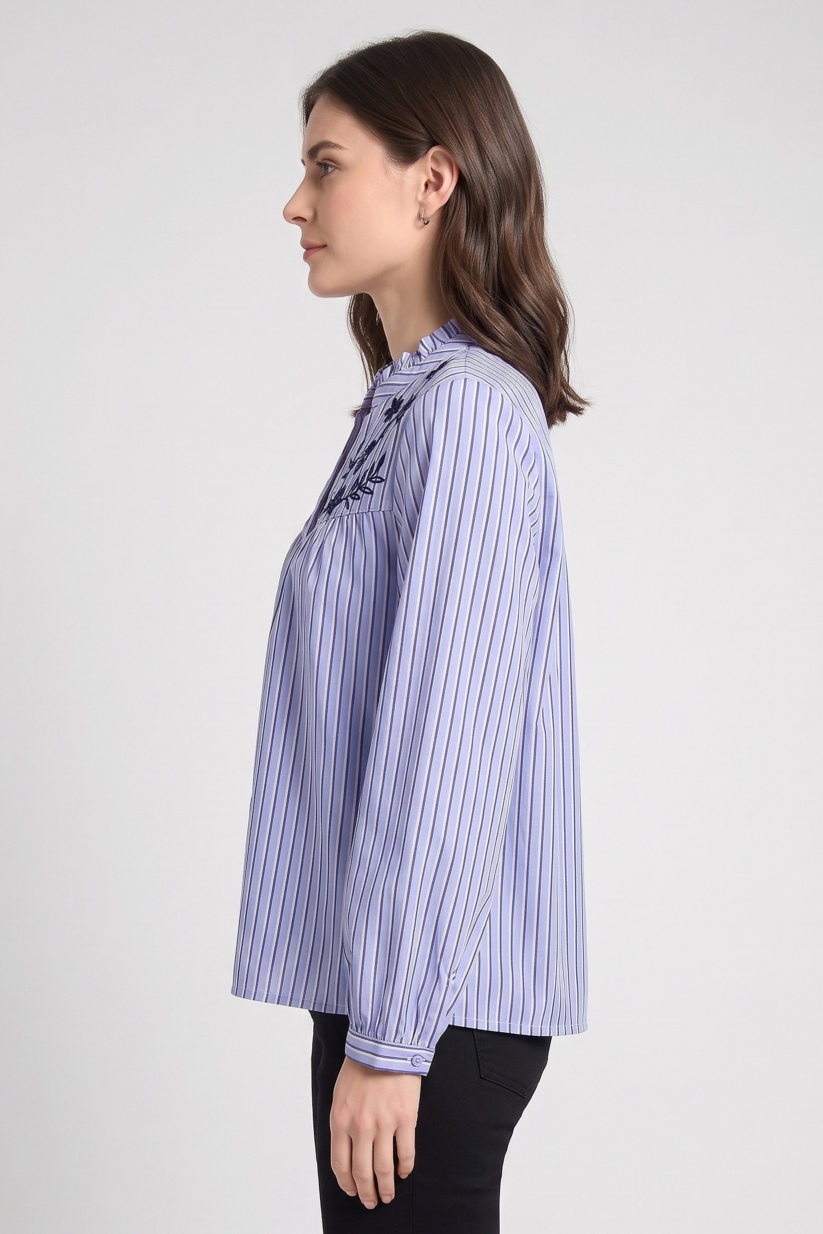 Women V-Neck Long Sleeve Stripe Blouse, Multicolor