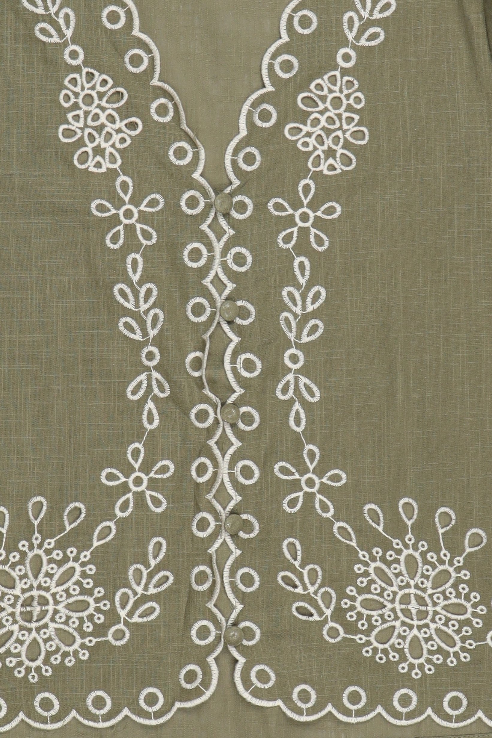 Women V-Neck Embroidered Long Sleeve Blouse, Olive