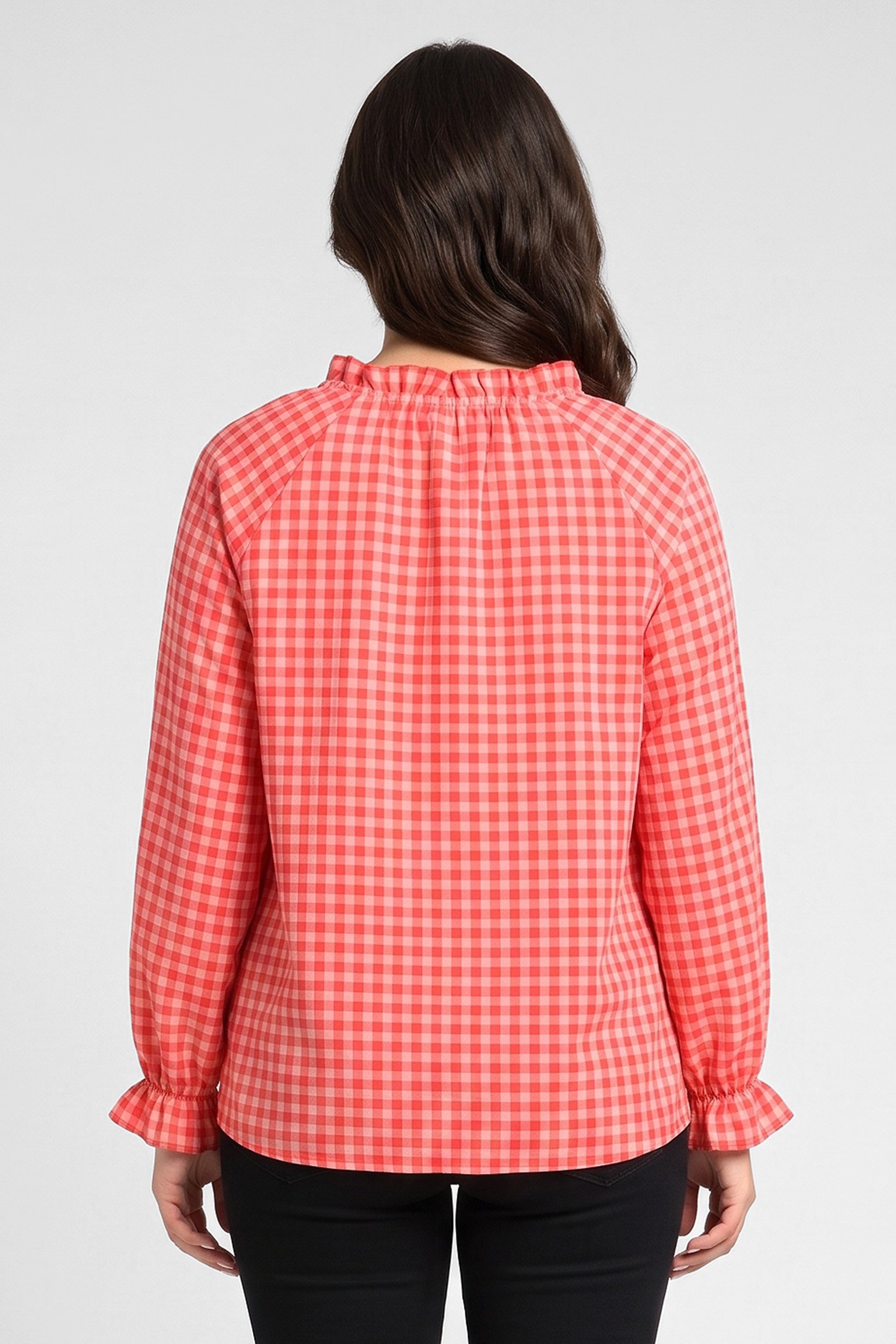 Women V-Neck Long Sleeve Plaid Shirt, Multicolor