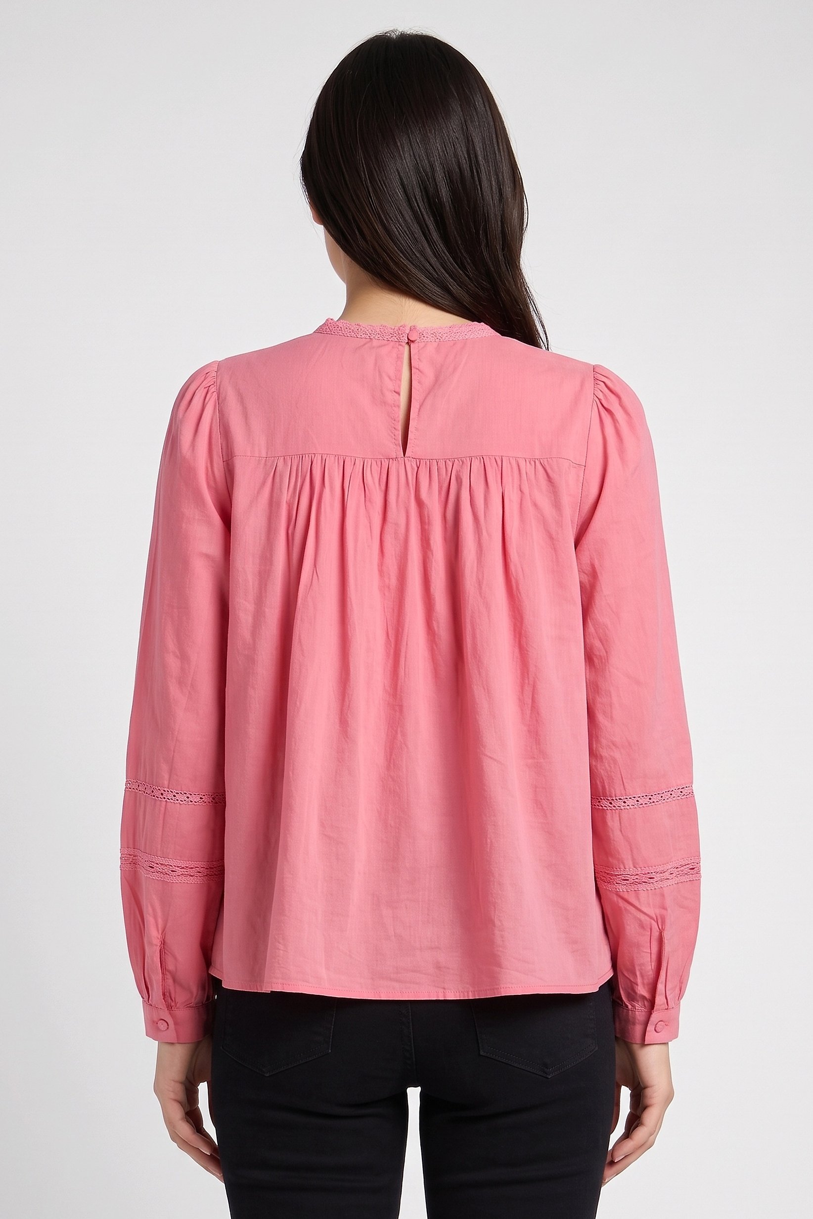 Women Crew Neck Long Sleeve Textured Top, Pink