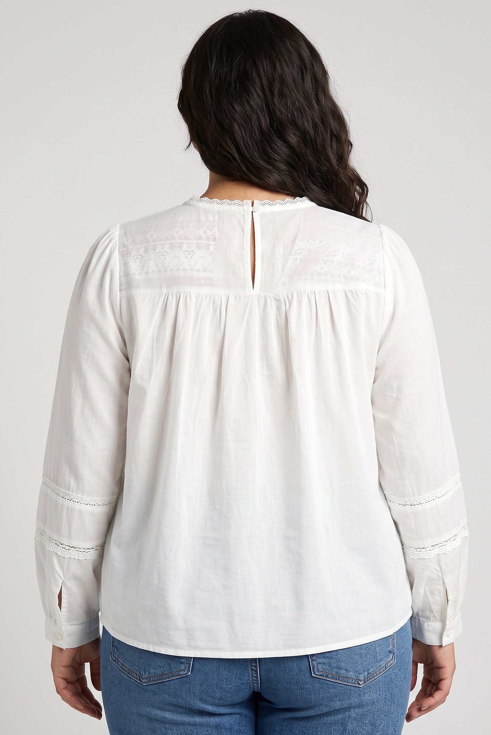 Women Crew Neck Long Sleeve Textured Blouse, White