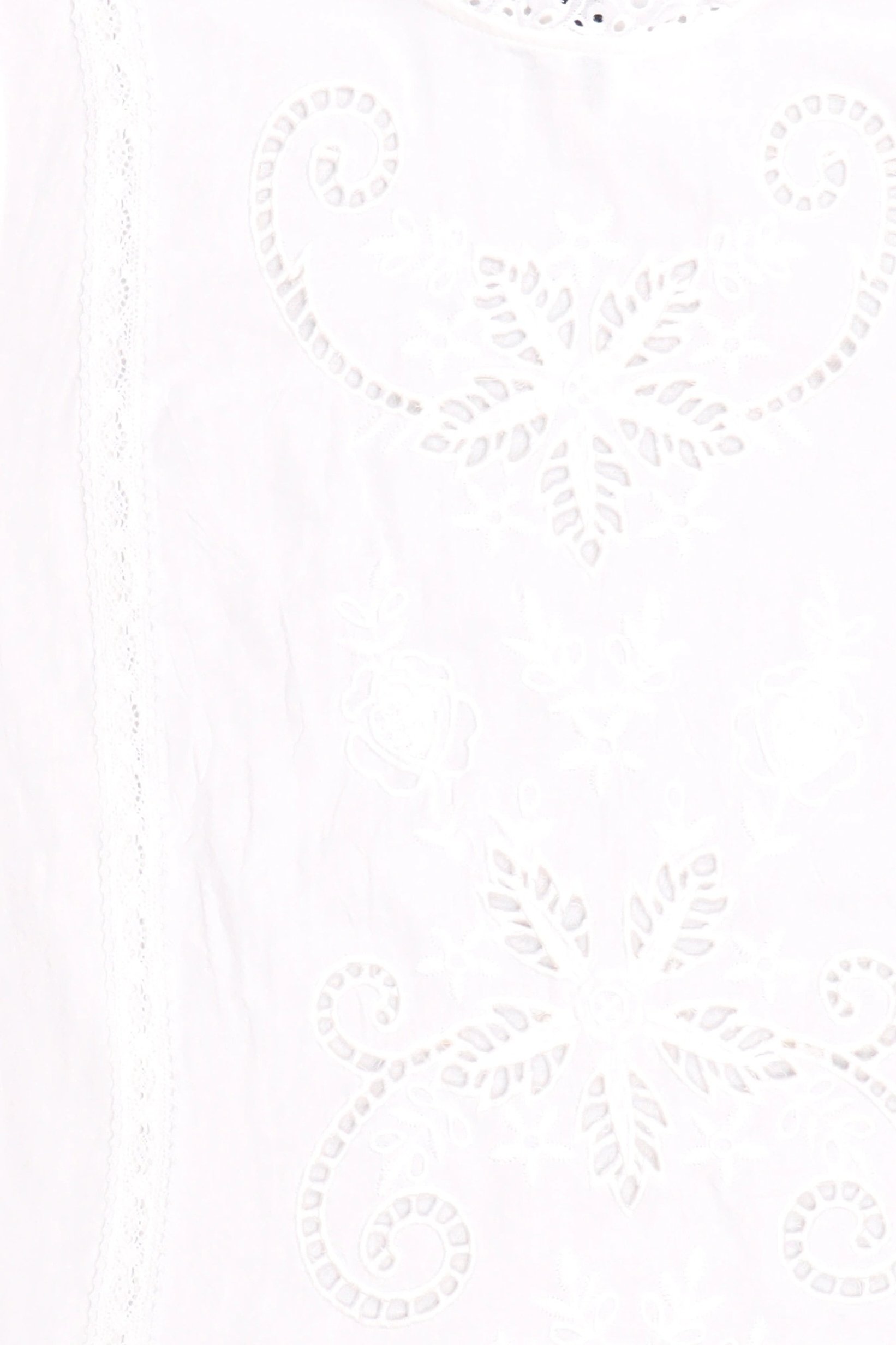 Women Ruffle Neck Long Sleeve Eyelet Blouse, White