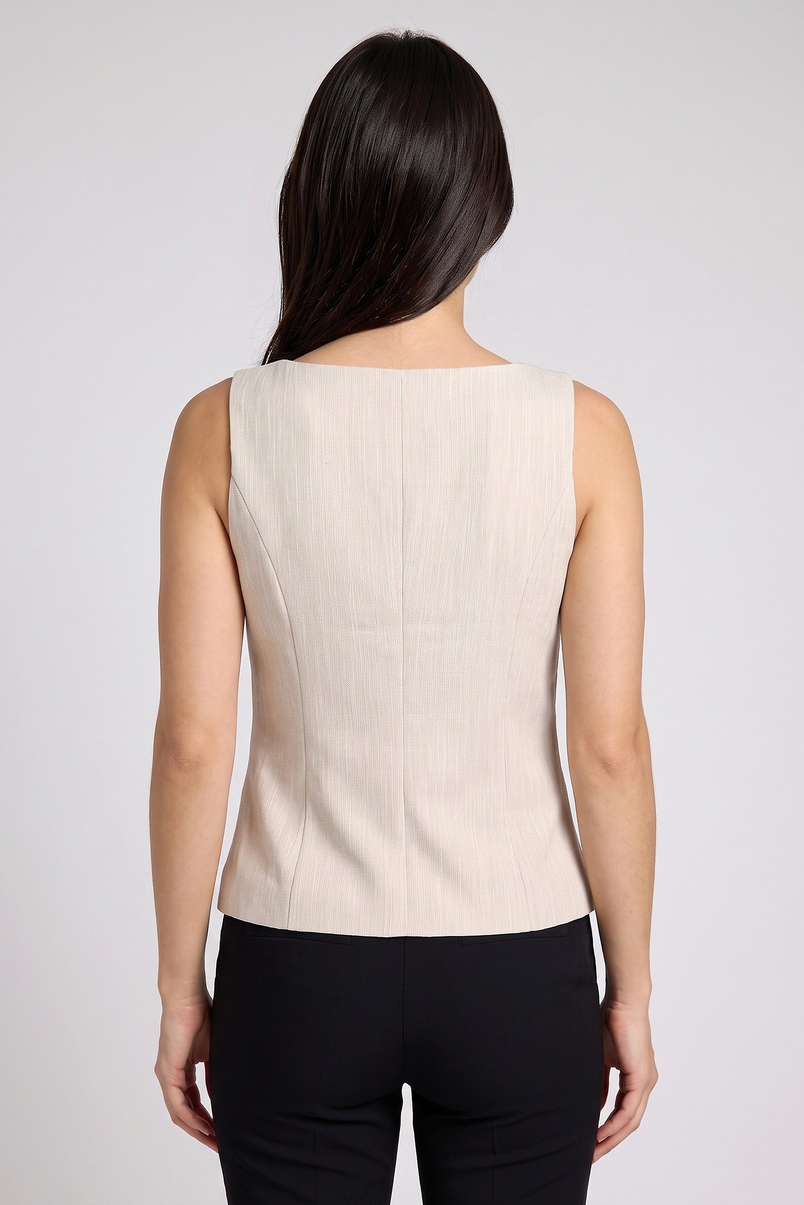 Women Square Neck Sleeveless Micro Stripe Tank Top, Beige
