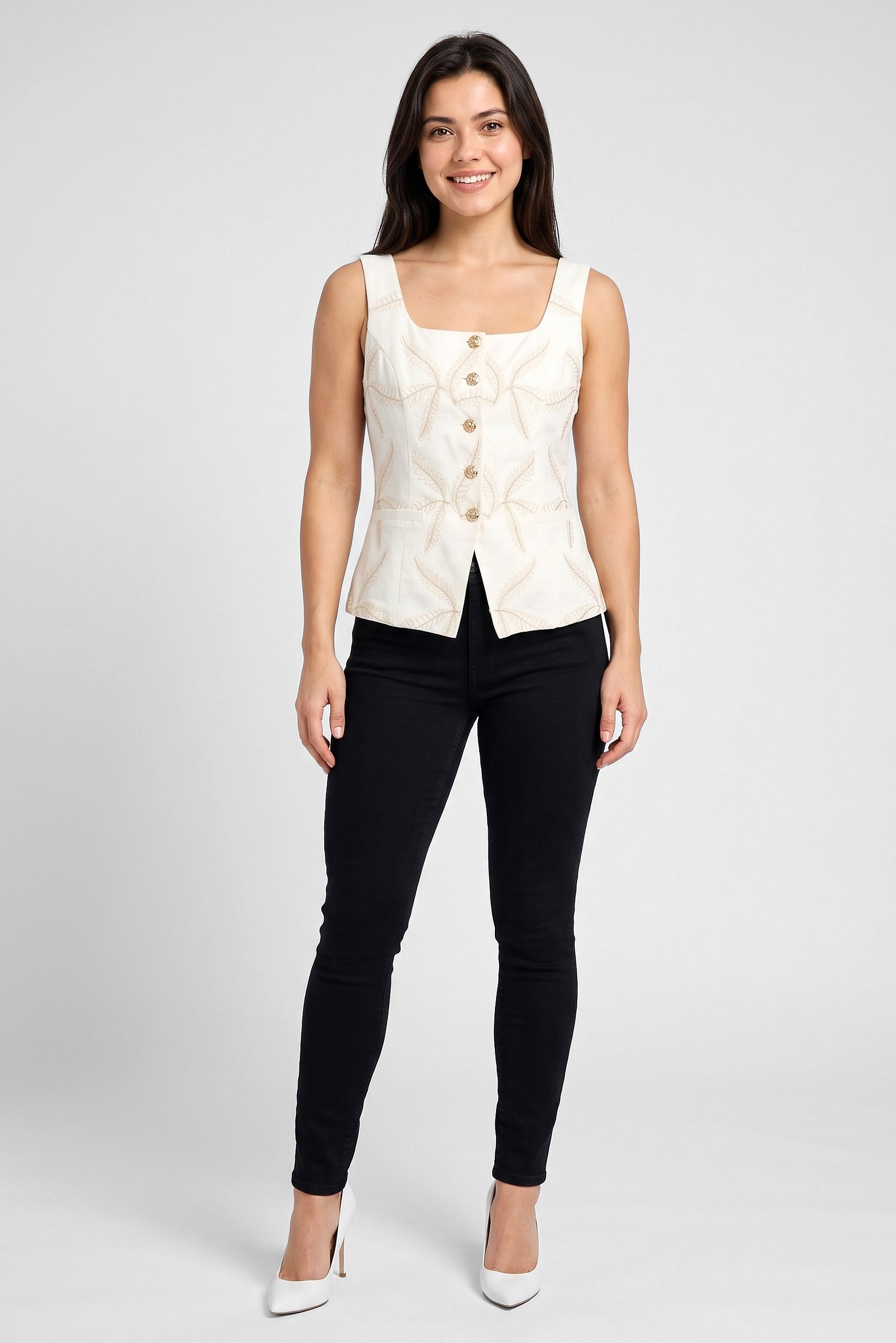 Women Regular Fit Sleeveless Waistcoat, Beige