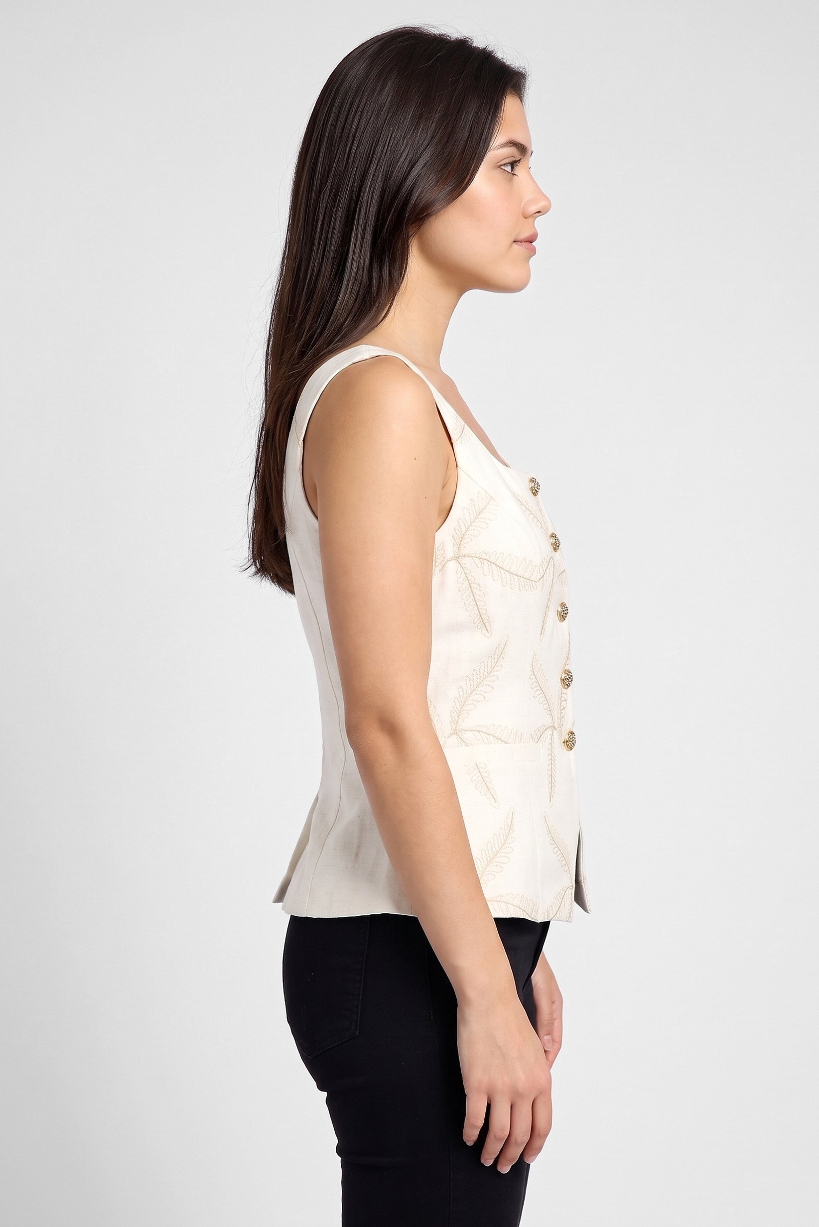Women Regular Fit Sleeveless Waistcoat, Beige