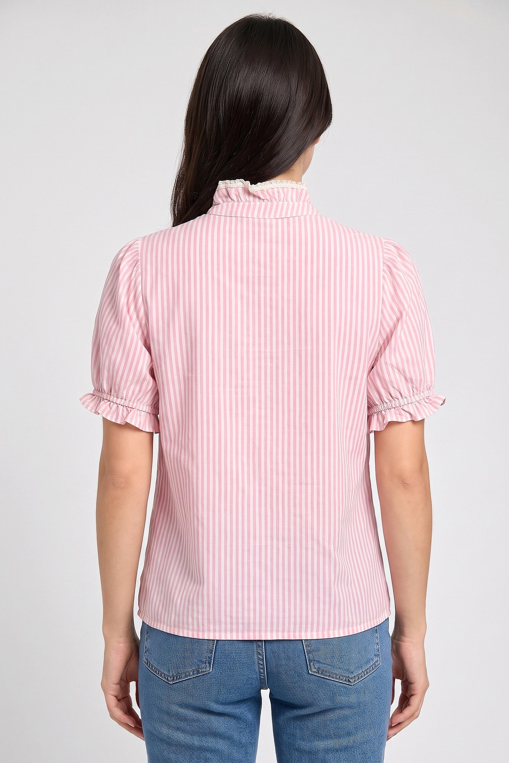 Women Mock Neck Short Sleeve Stripe Blouse, Multicolor