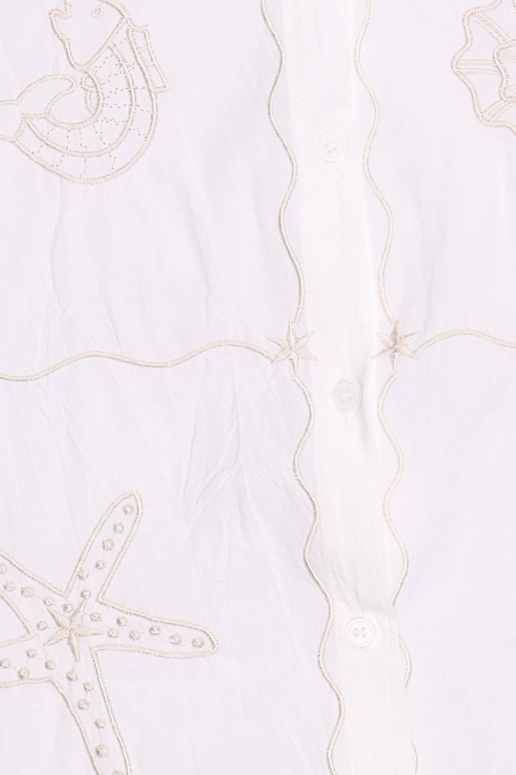 Women Spread Collar Short Sleeve Embroidered Shirt, White