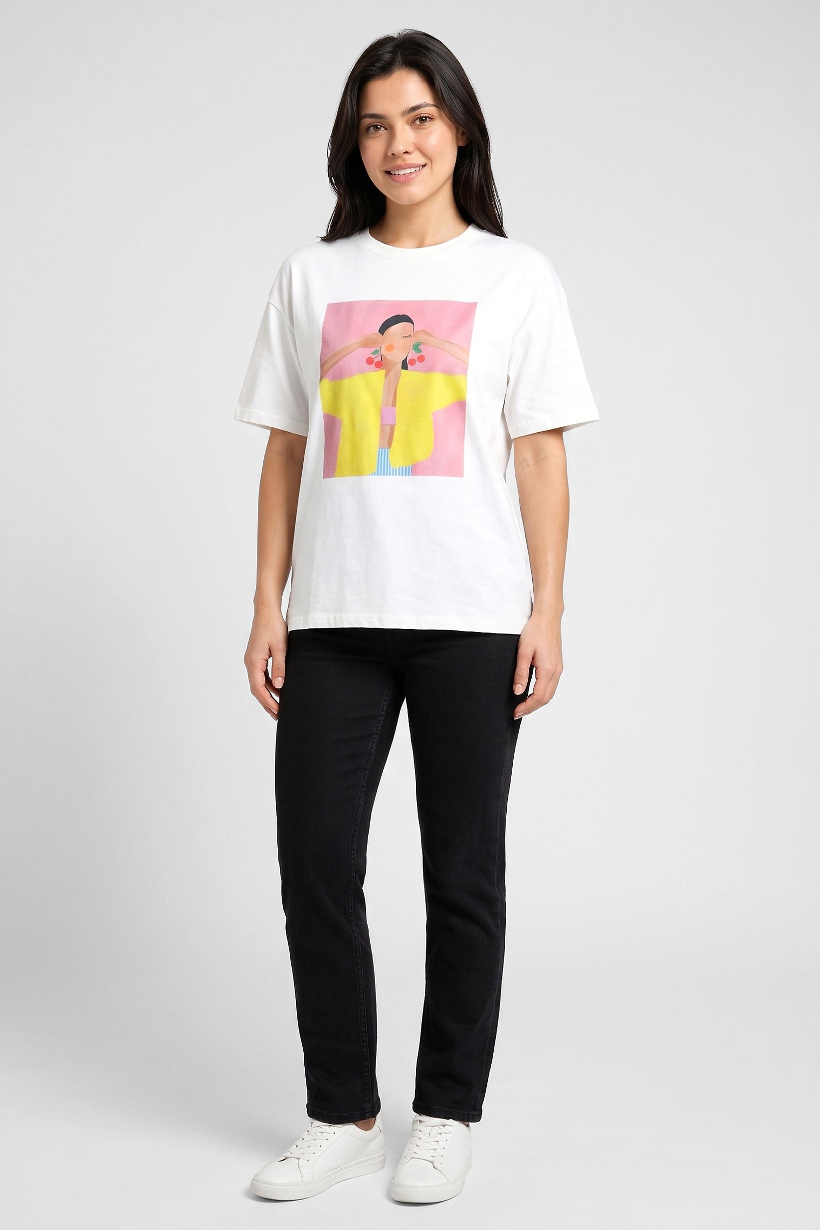 Women Crew Neck Short Sleeve Graphic Print T-Shirt, White