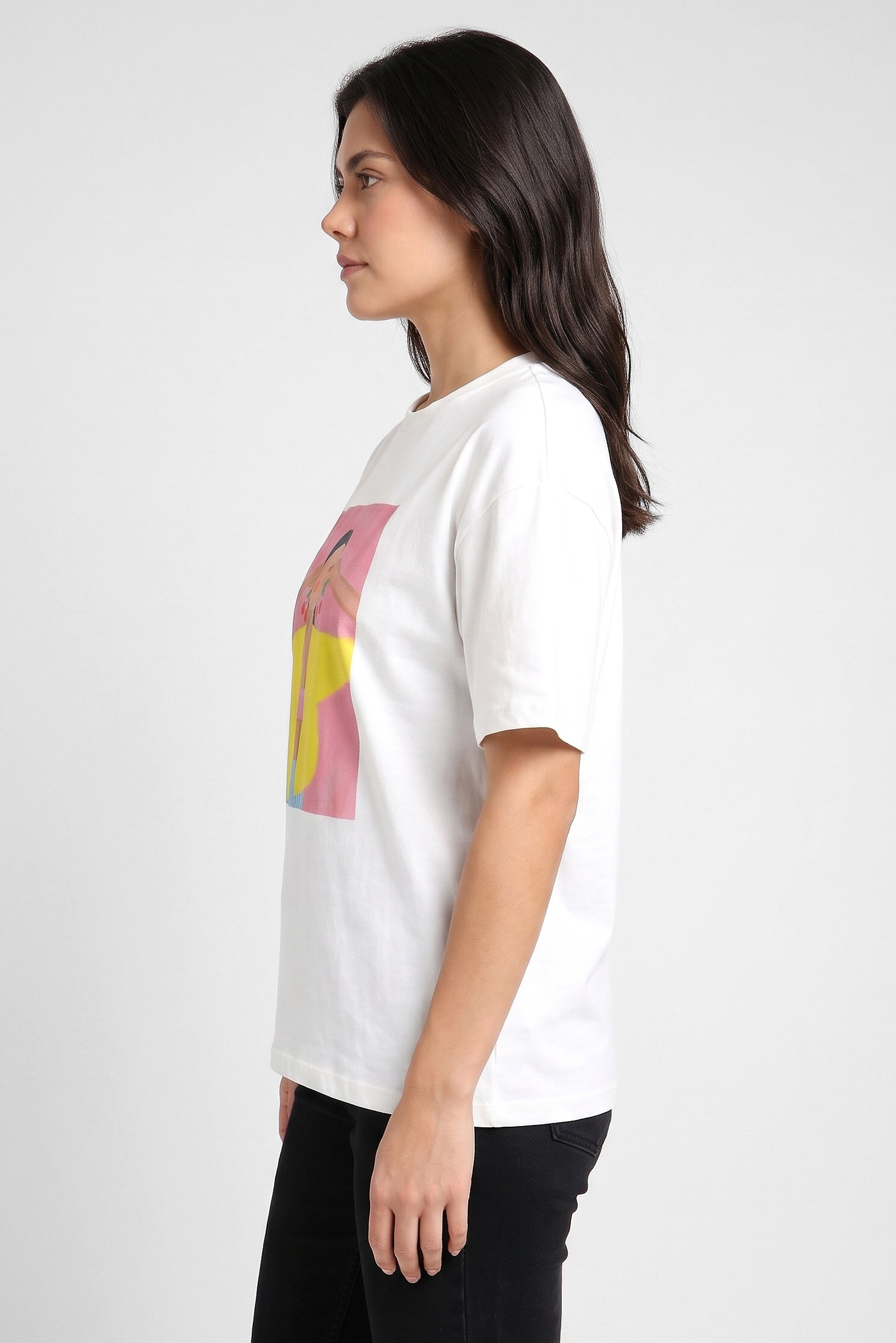 Women Crew Neck Short Sleeve Graphic Print T-Shirt, White