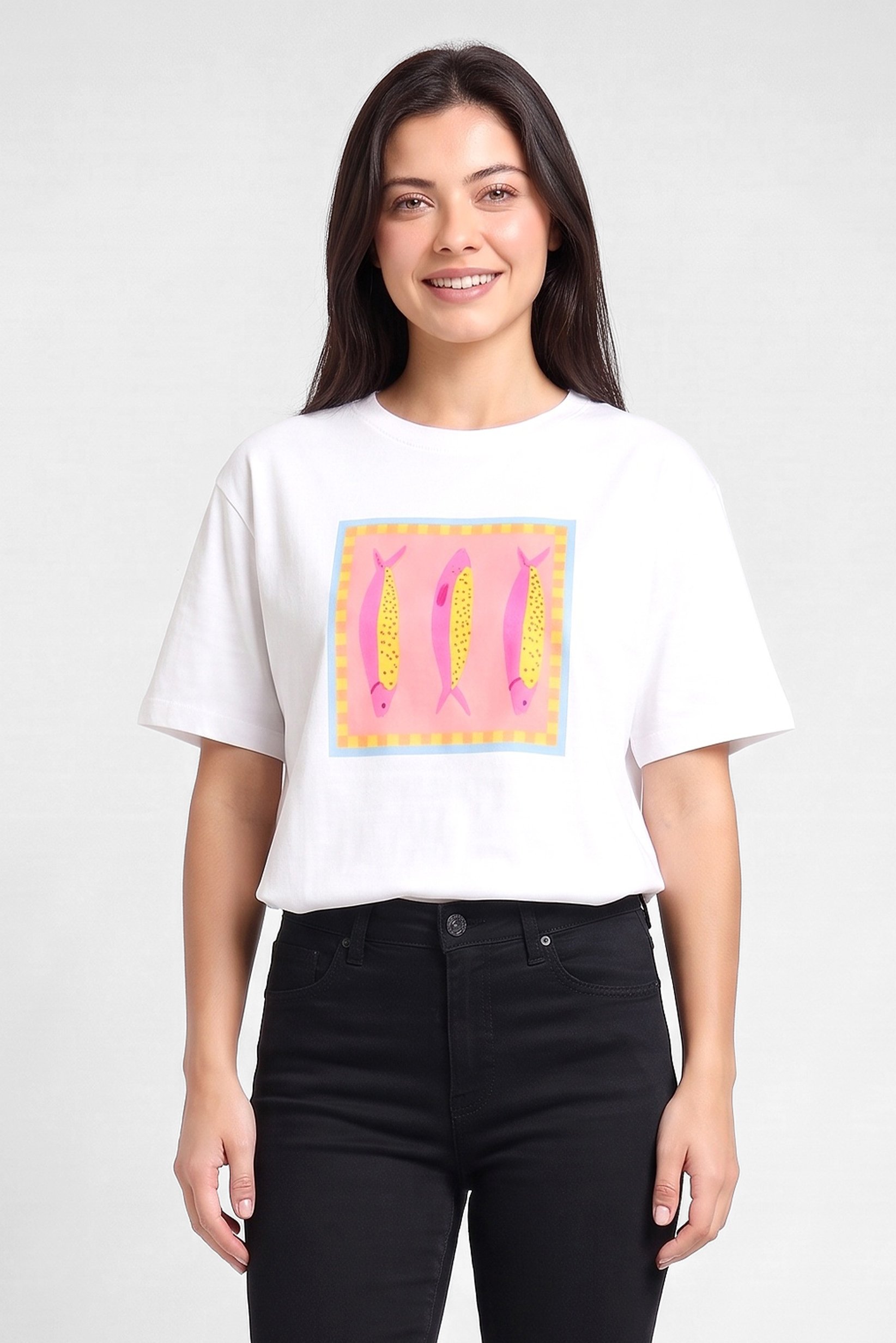 Women Crew Neck Short Sleeve Graphic Print T-Shirt, White