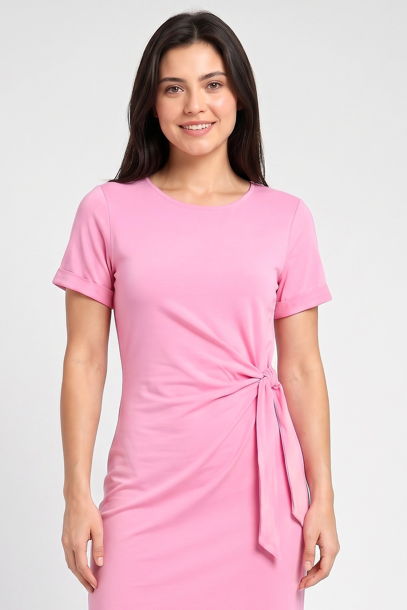 Women Solid Midi Dress, Pink