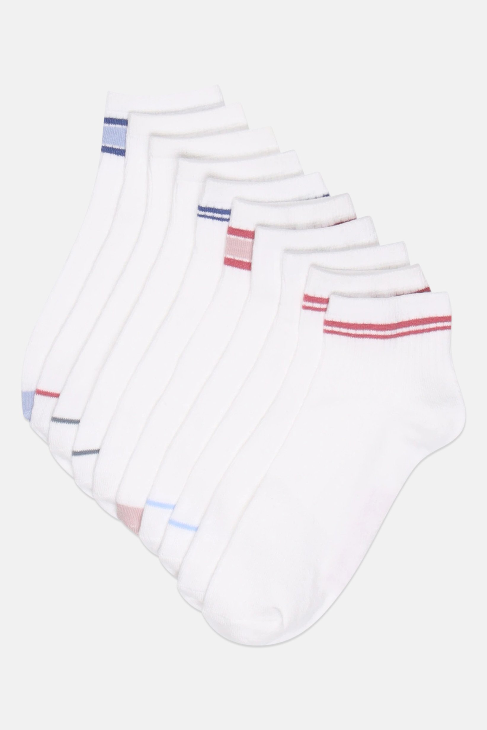 Women 10 Pcs Stripe Quater Socks, White