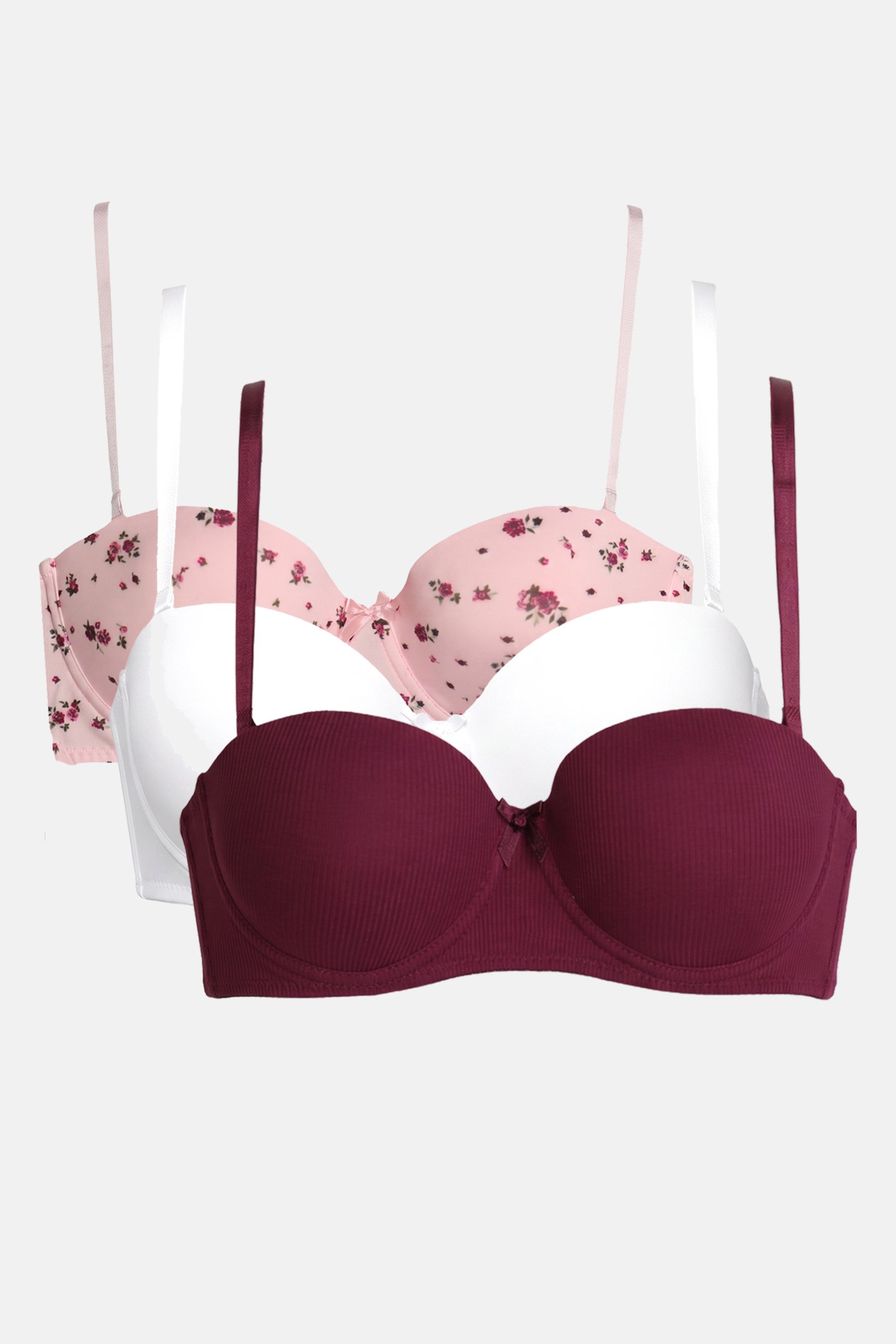 Women 3 Pieces Knitted Push Up Bra, Multicolor