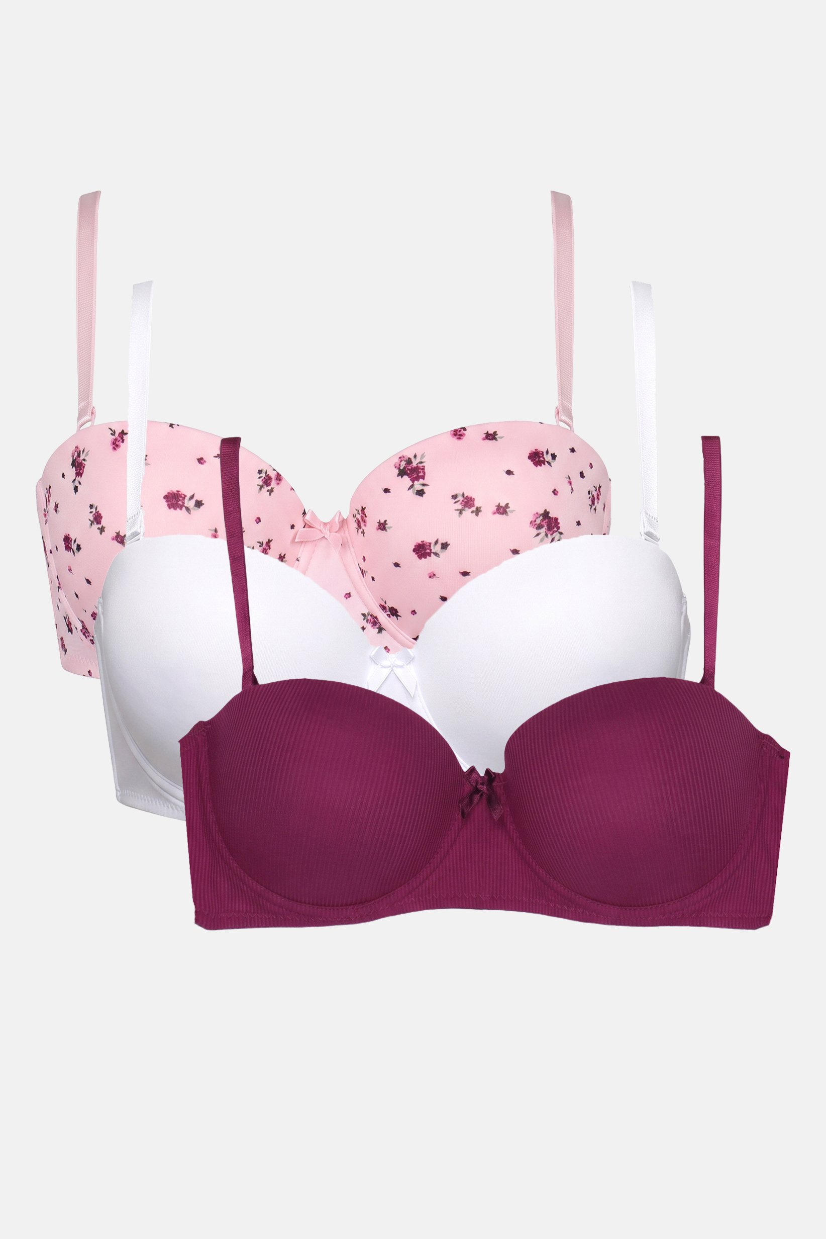 Women 3 Pcs Floral Print Padded Bra, Multicolor
