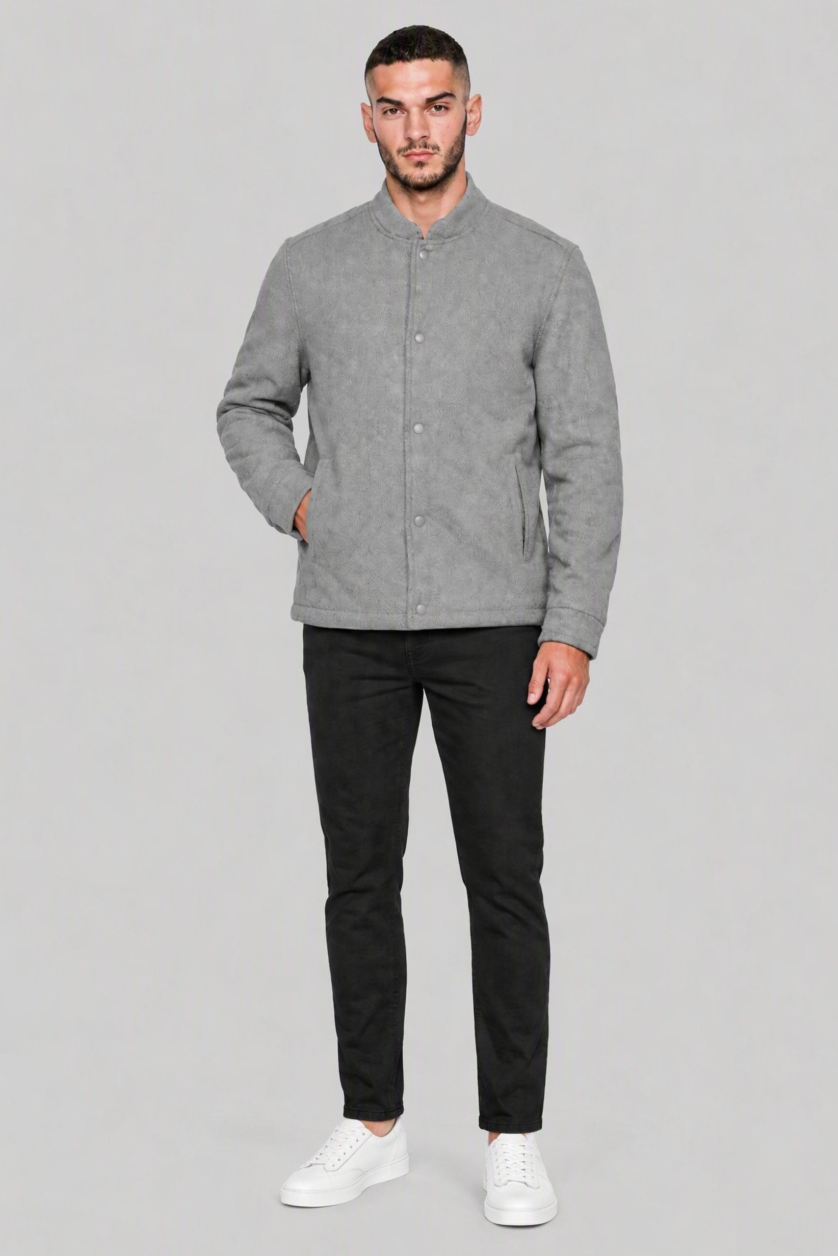Men Plain Bomber Jacket, Grey