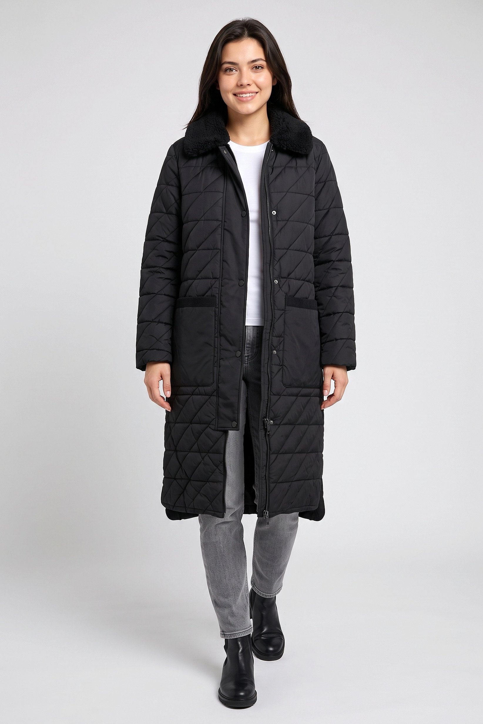 Women Quilted Puffer Jacket, Black