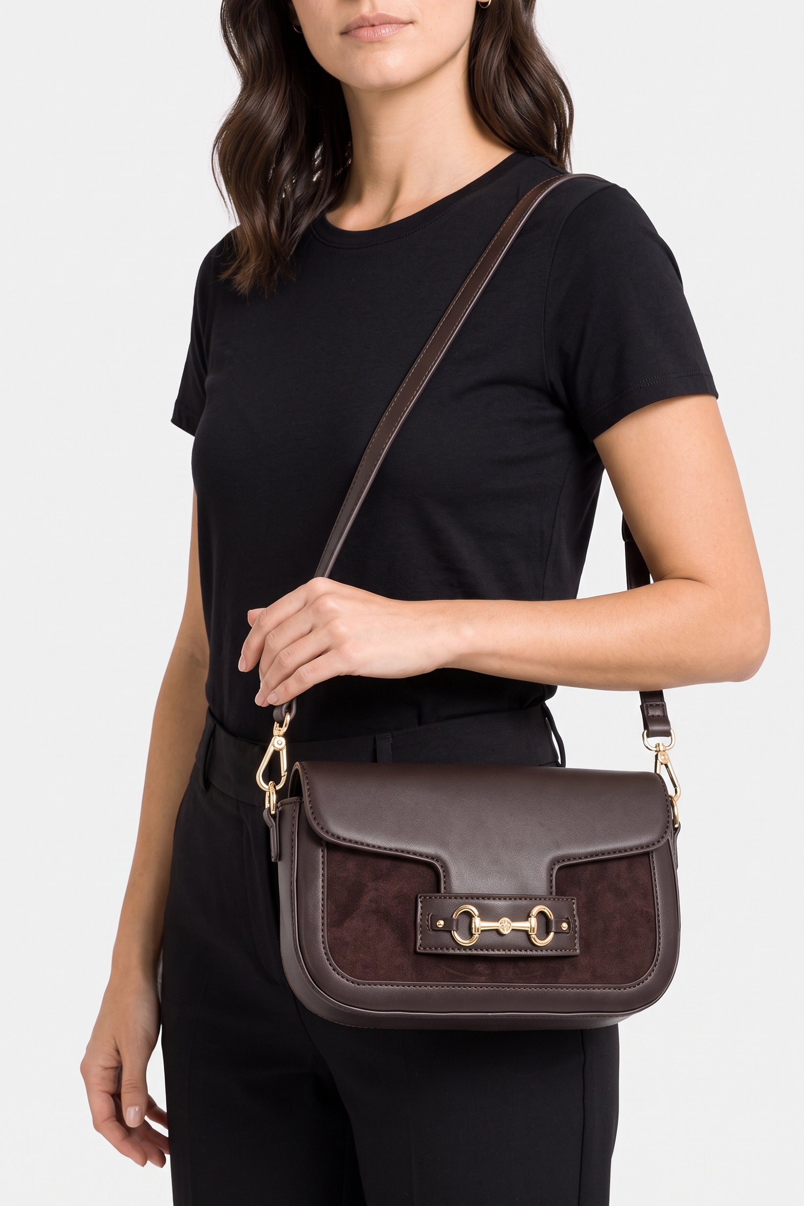 Women Solid Cross Body Bag, Brown