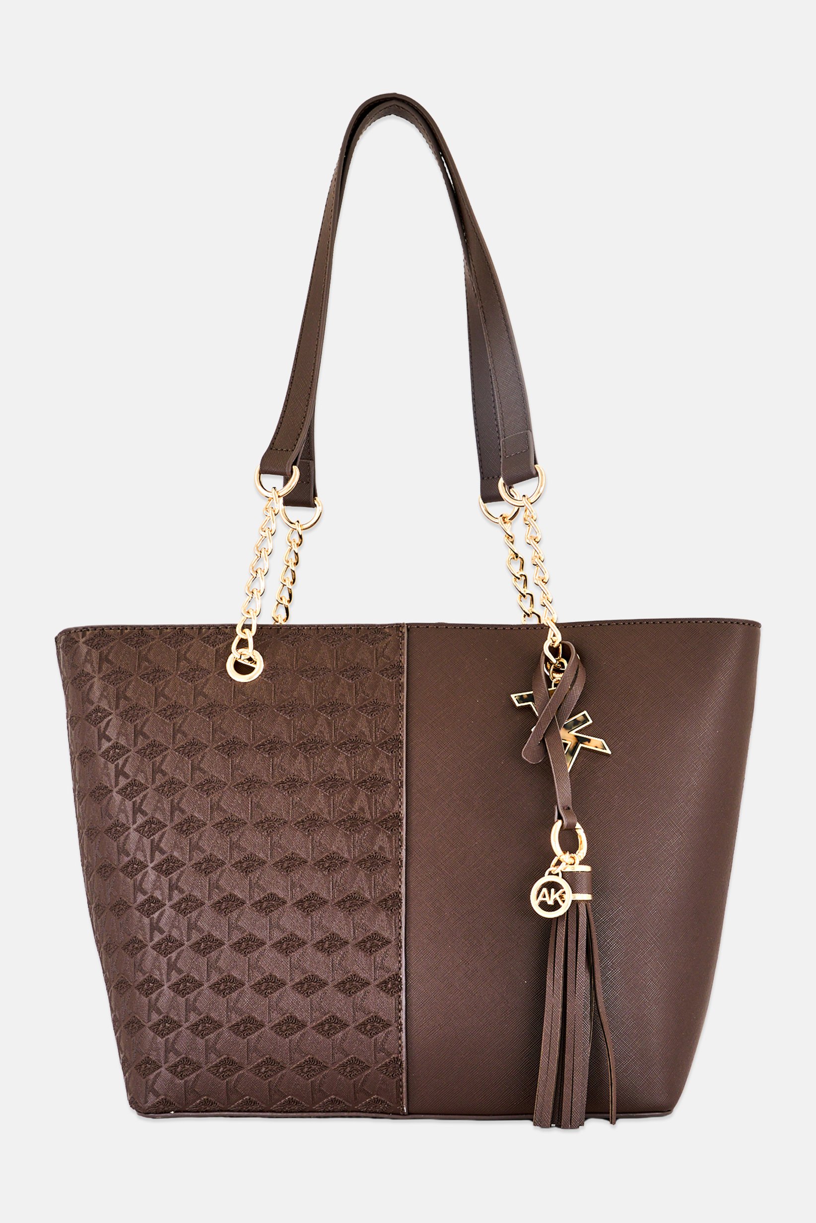 Women Textured Tote Bag, Dark Brown