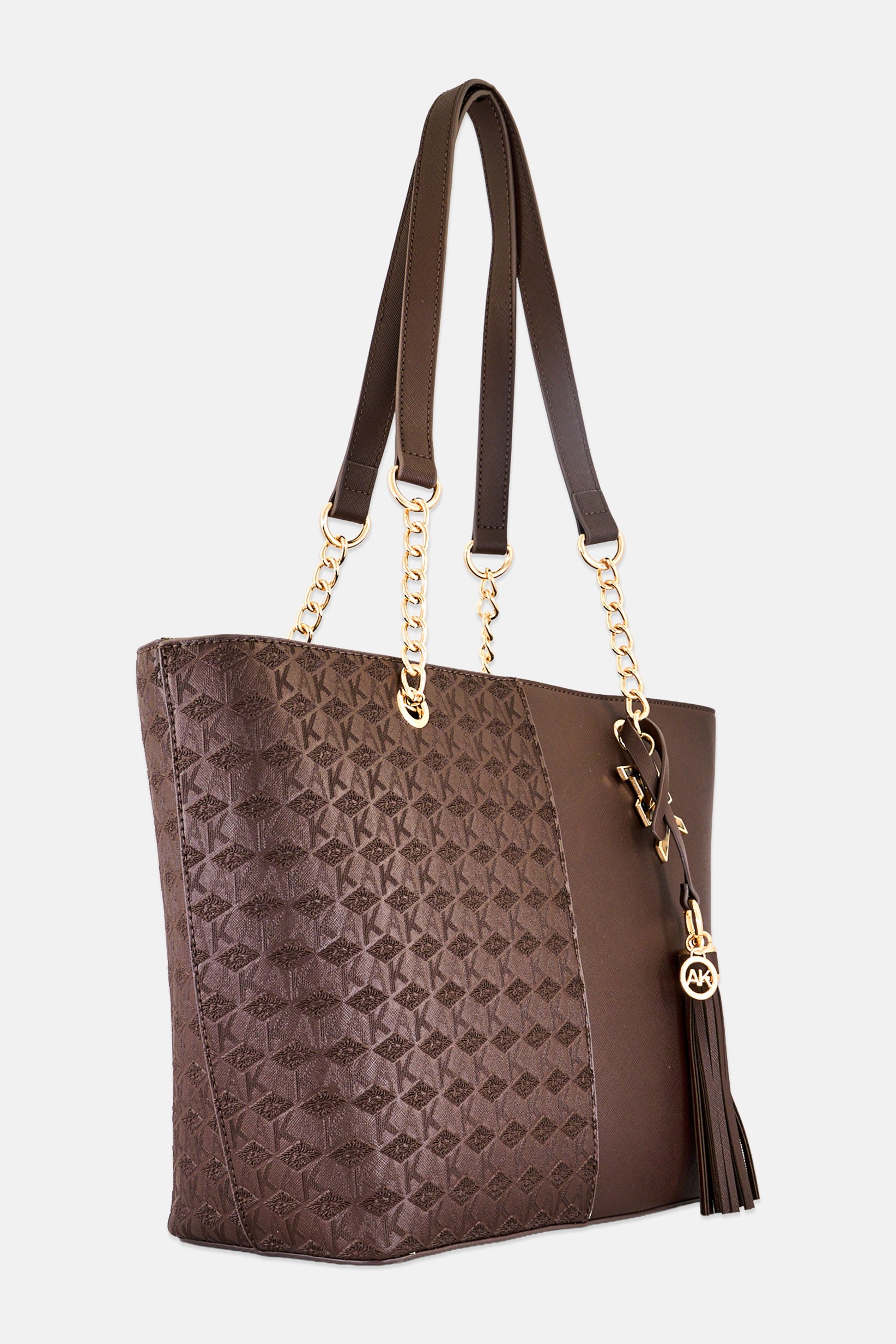 Women Textured Tote Bag, Dark Brown
