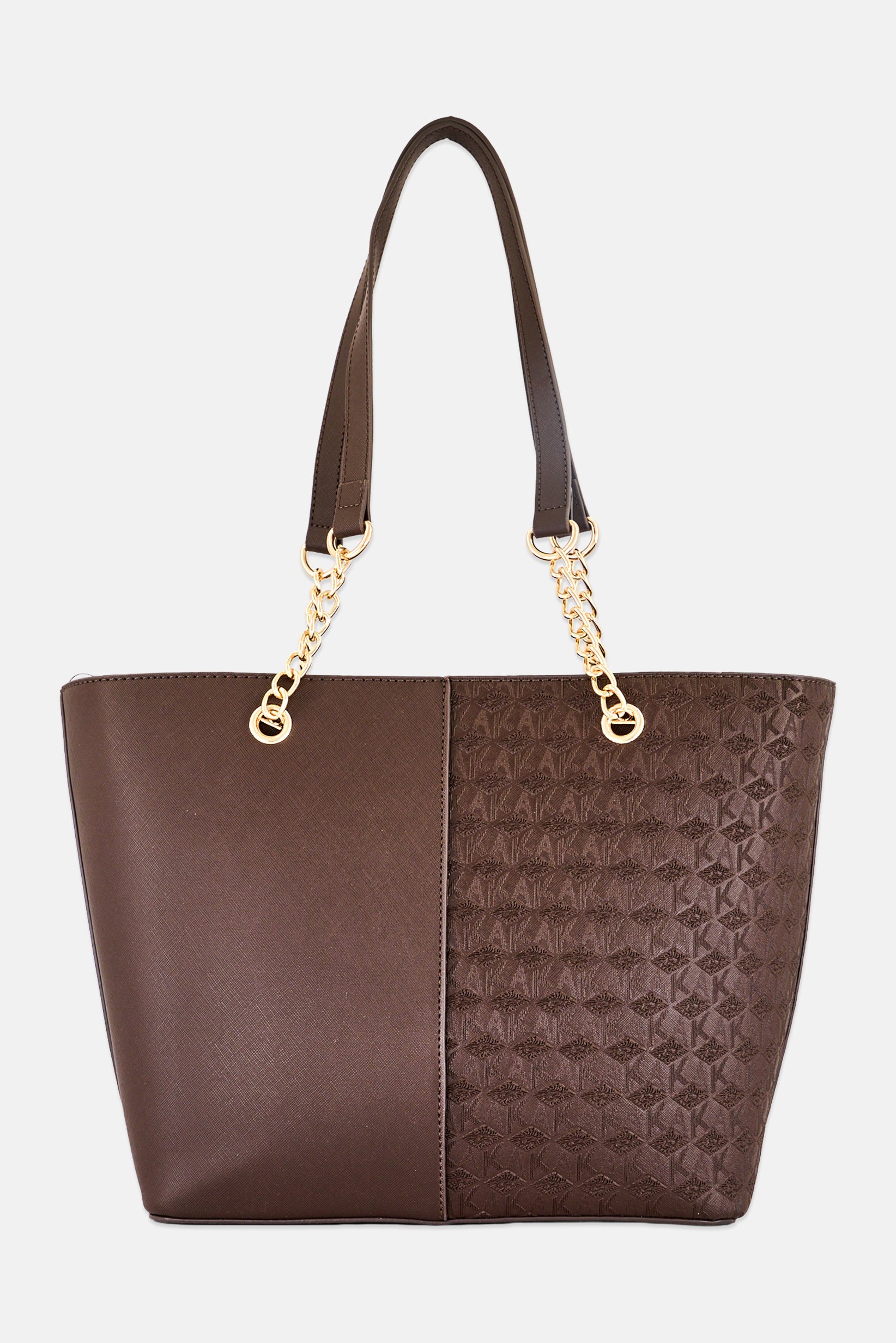 Women Textured Tote Bag, Dark Brown