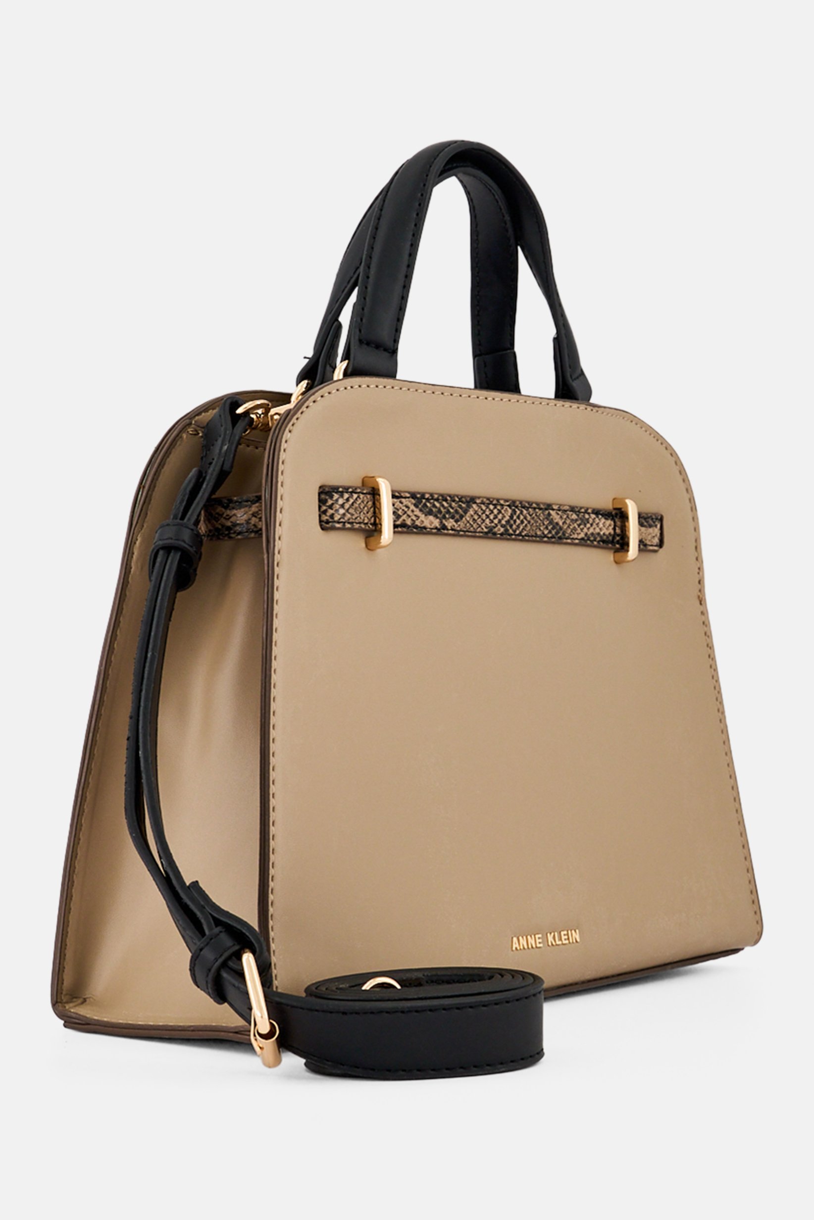 Women Brand Logo Satchel Bag, Taupe